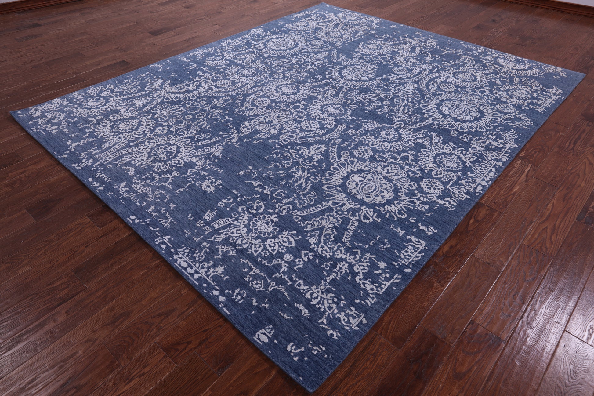 Blue Persian Tabriz Hand Knotted Wool & Silk Rug - 8' 0" X 10' 0" - Golden Nile