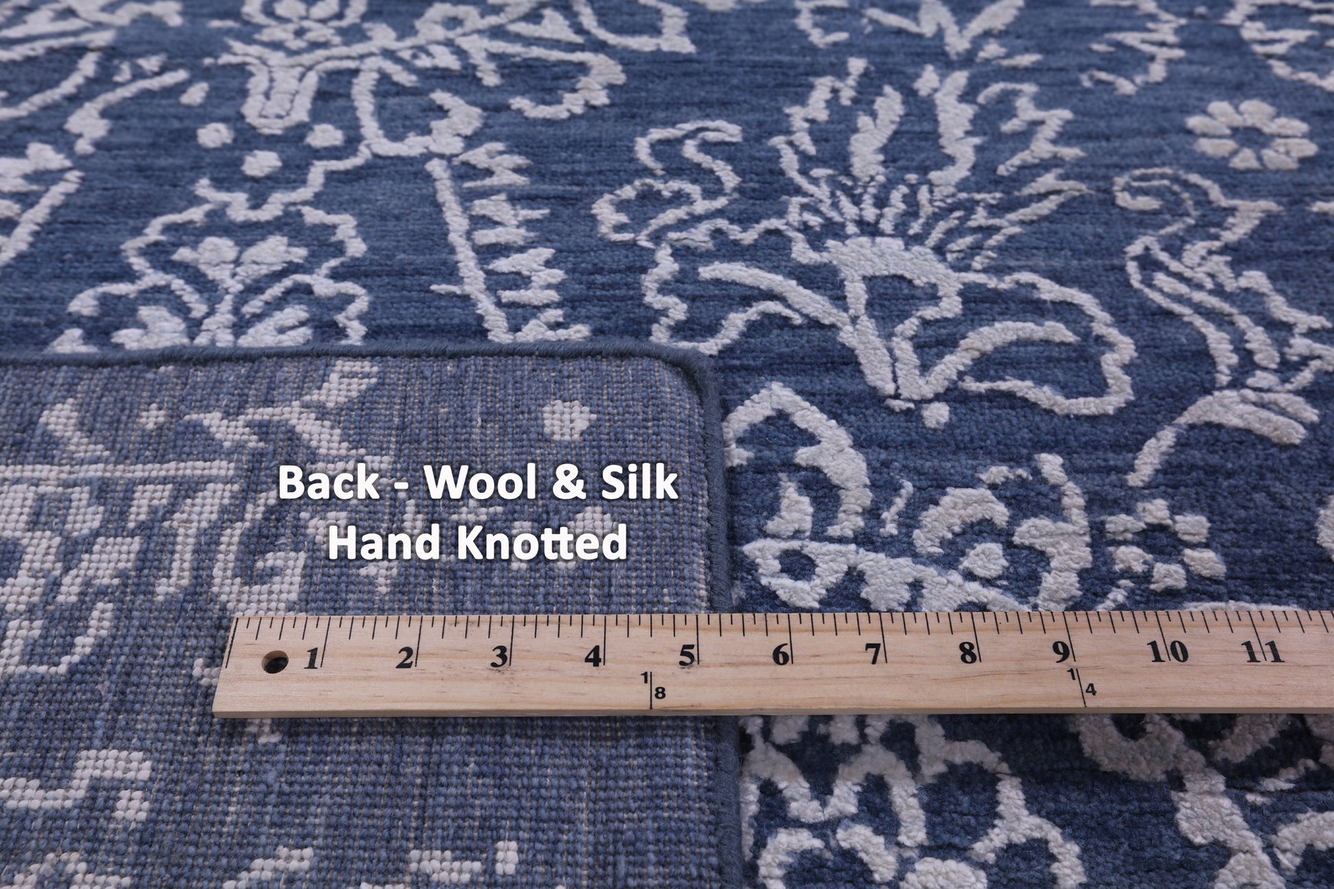 Blue Persian Tabriz Hand Knotted Wool & Silk Rug - 8' 0" X 10' 0" - Golden Nile