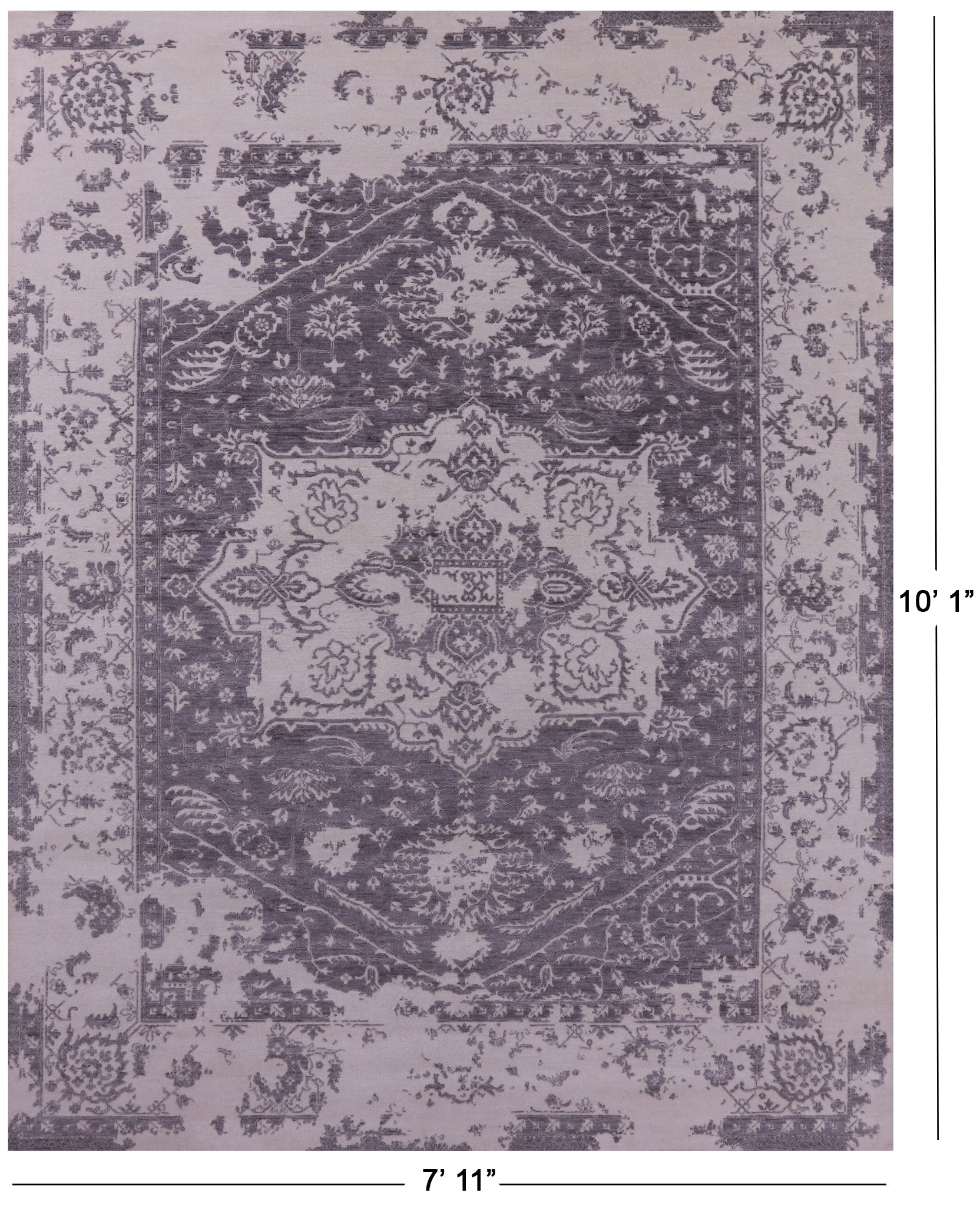 Grey Persian Fine Serapi Hand Knotted Wool Rug - 7' 11" X 10' 1" - Golden Nile