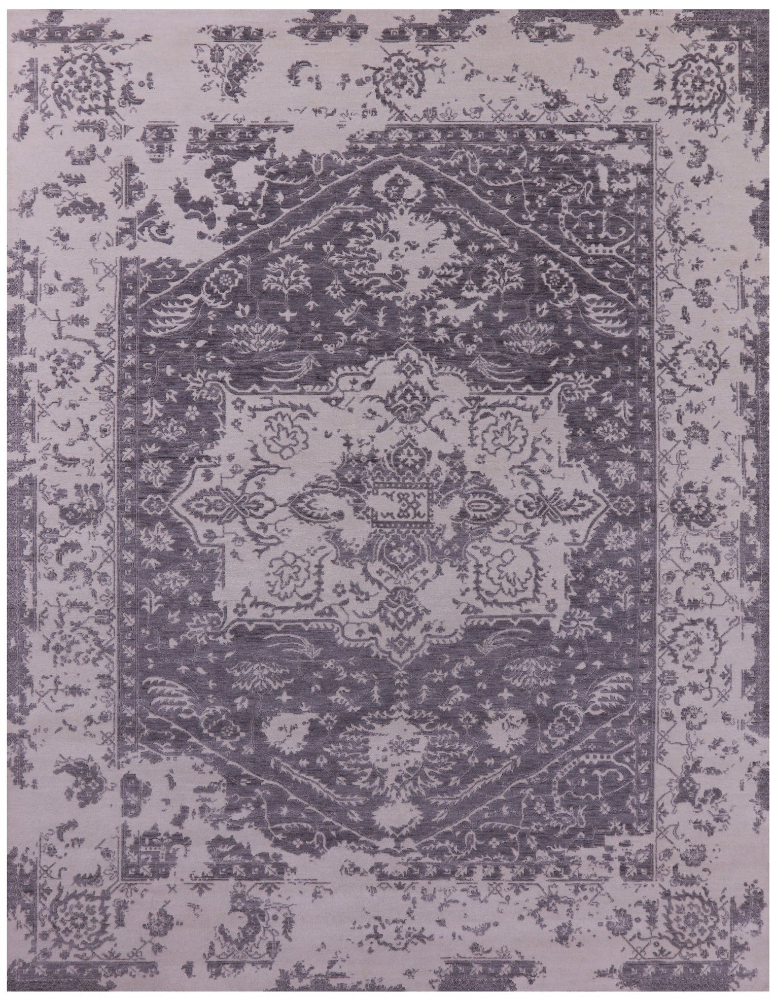 Grey Persian Fine Serapi Hand Knotted Wool Rug - 7' 11" X 10' 1" - Golden Nile