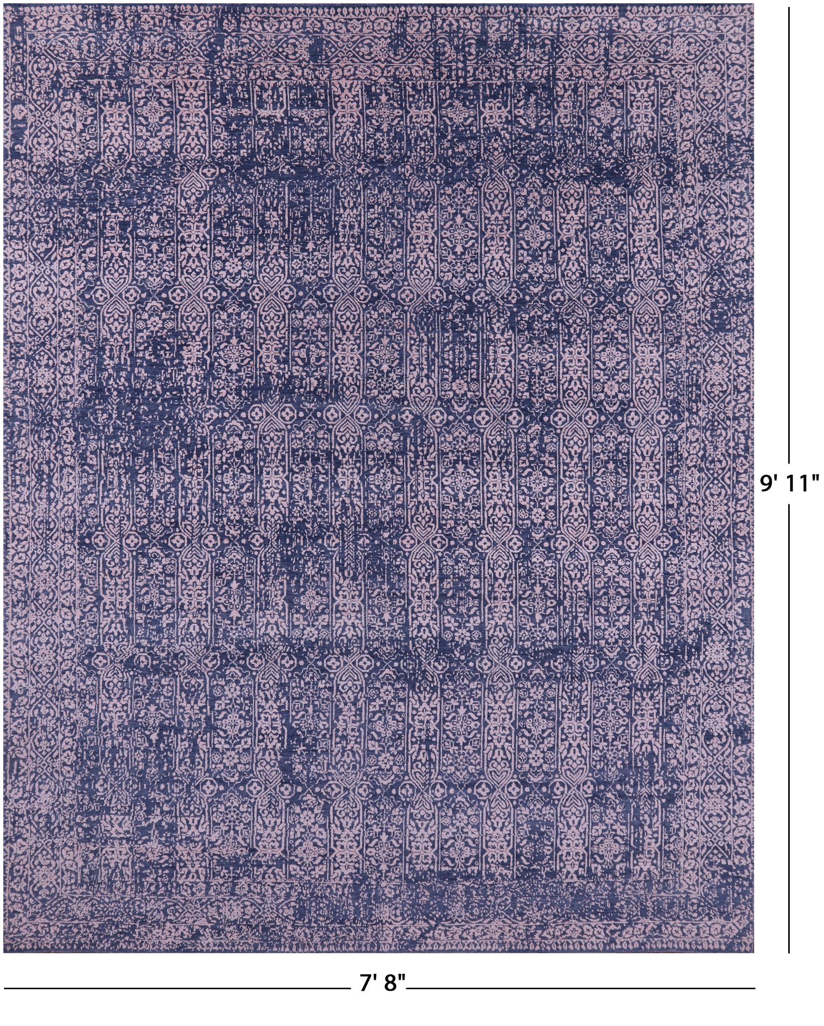 Blue Contemporary Hand Knotted Wool & Silk Rug - 7' 8" X 9' 11" - Golden Nile