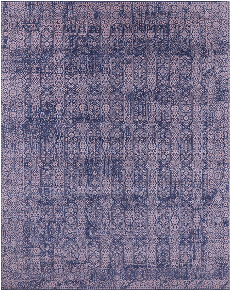 Blue Contemporary Hand Knotted Wool & Silk Rug - 7' 8" X 9' 11" - Golden Nile