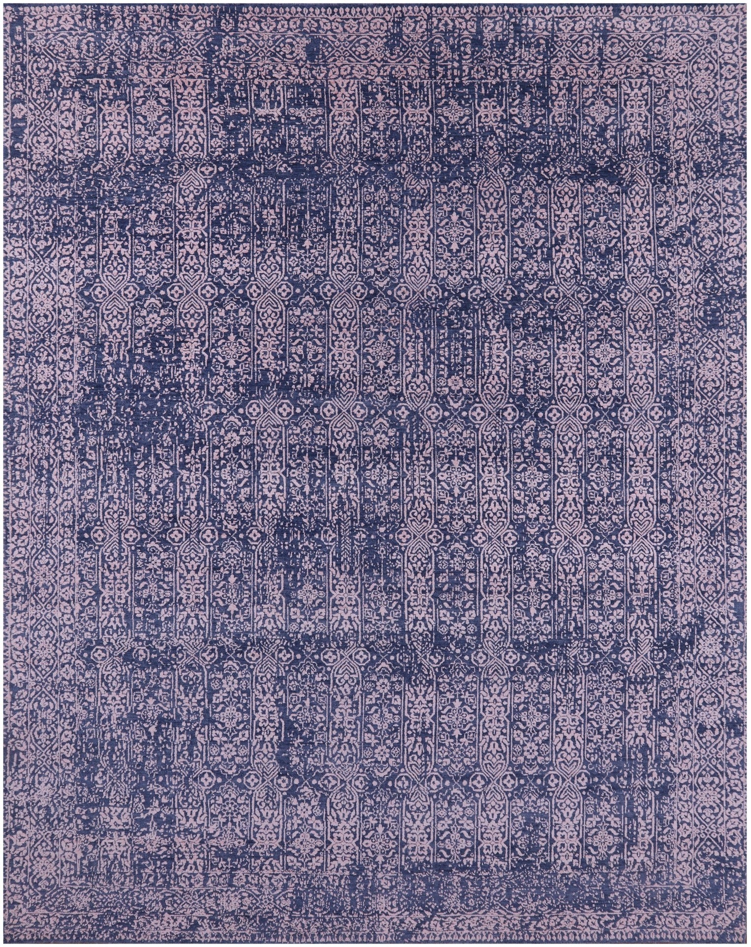 Blue Contemporary Hand Knotted Wool & Silk Rug - 7' 8" X 9' 11" - Golden Nile