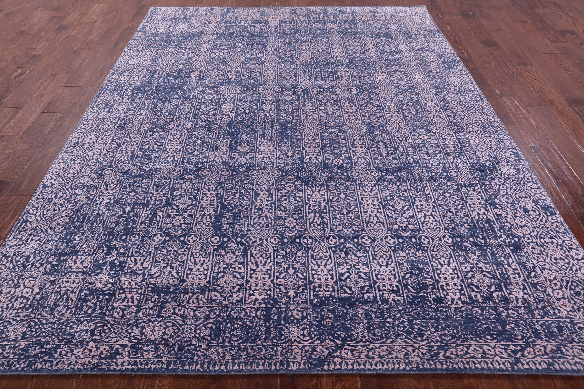 Blue Contemporary Hand Knotted Wool & Silk Rug - 7' 8" X 9' 11" - Golden Nile