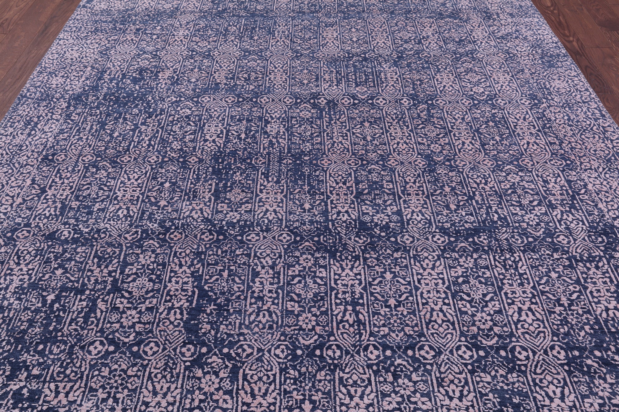 Blue Contemporary Hand Knotted Wool & Silk Rug - 7' 8" X 9' 11" - Golden Nile