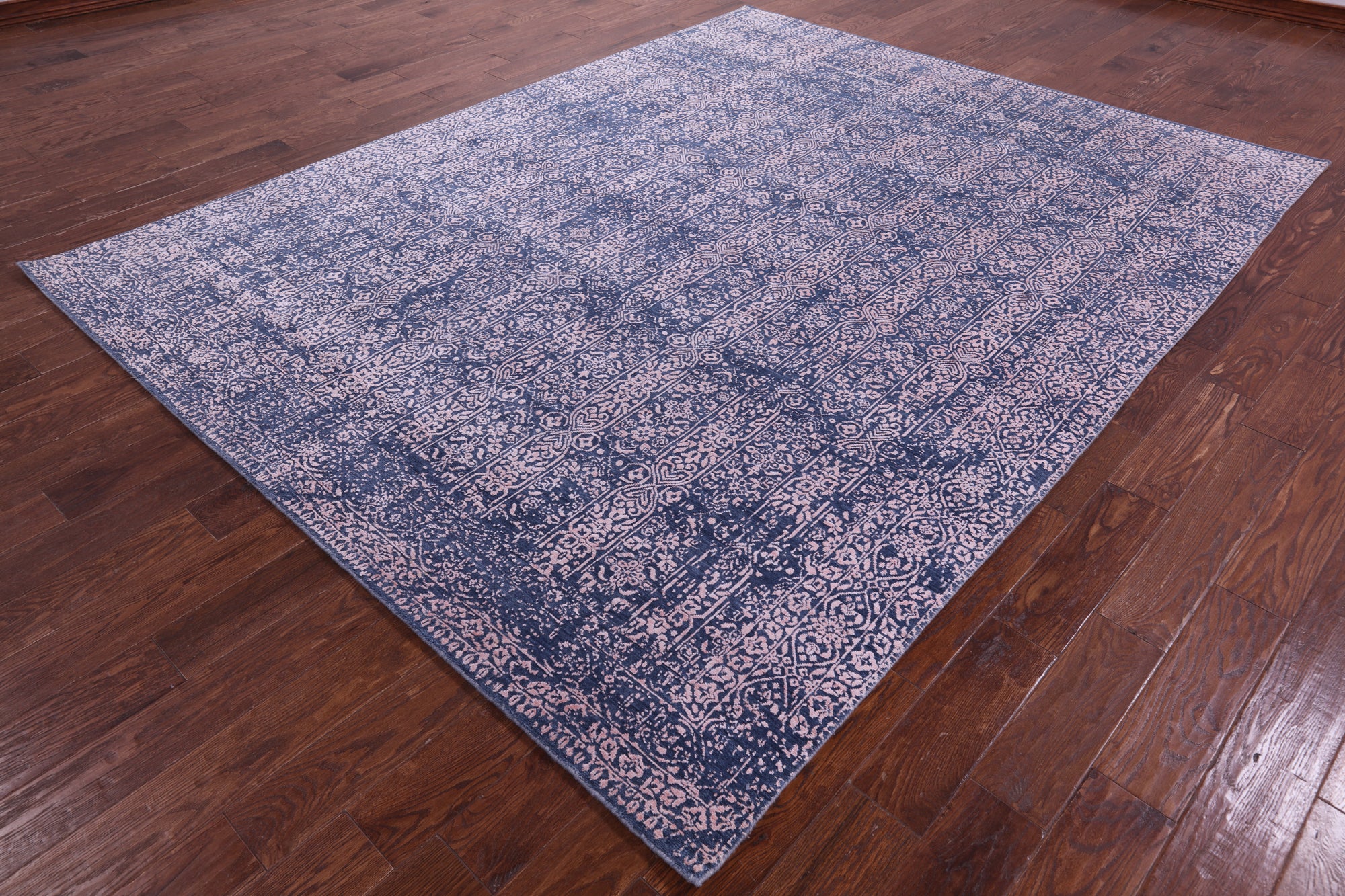Blue Contemporary Hand Knotted Wool & Silk Rug - 7' 8" X 9' 11" - Golden Nile