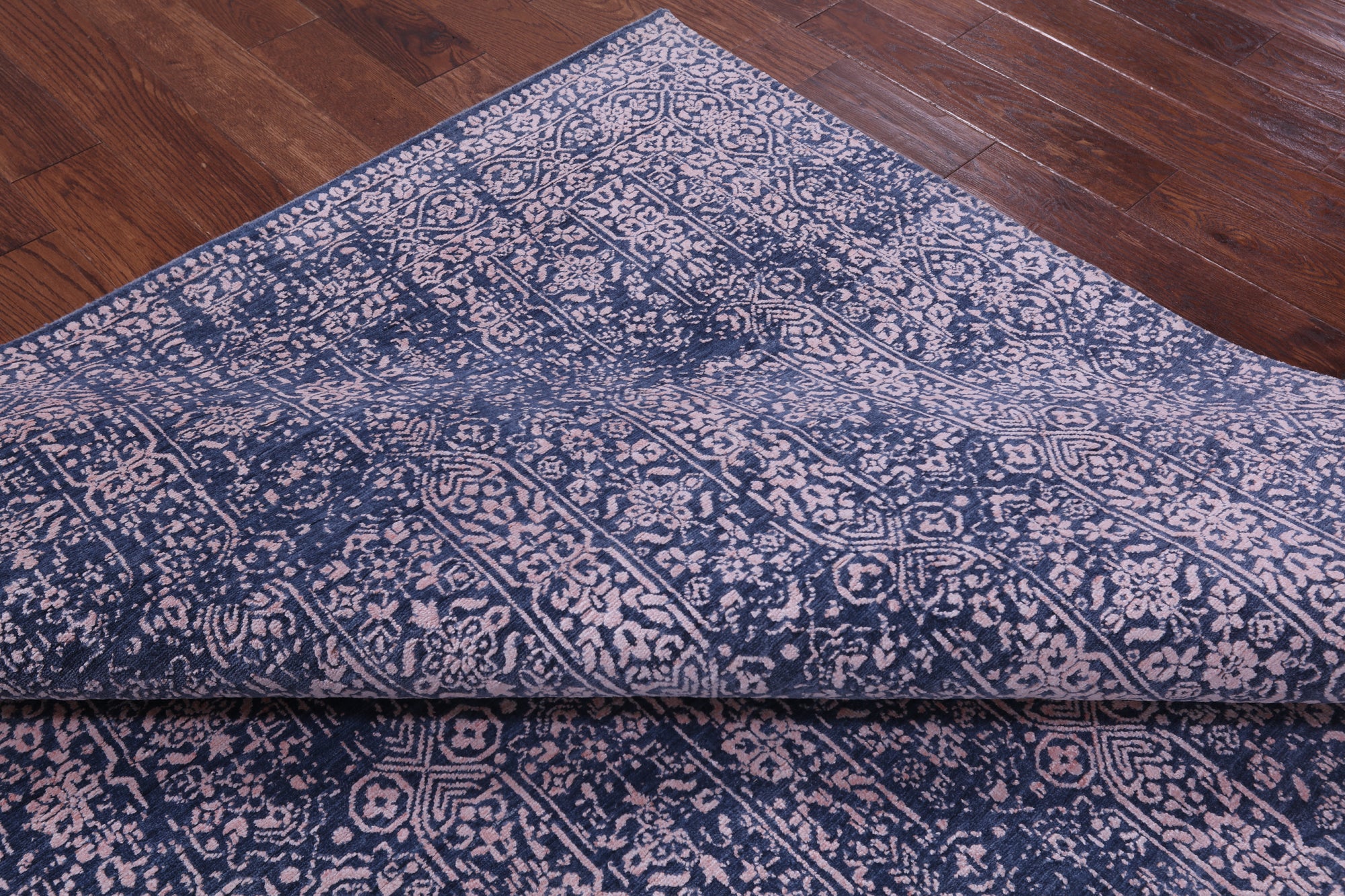 Blue Contemporary Hand Knotted Wool & Silk Rug - 7' 8" X 9' 11" - Golden Nile