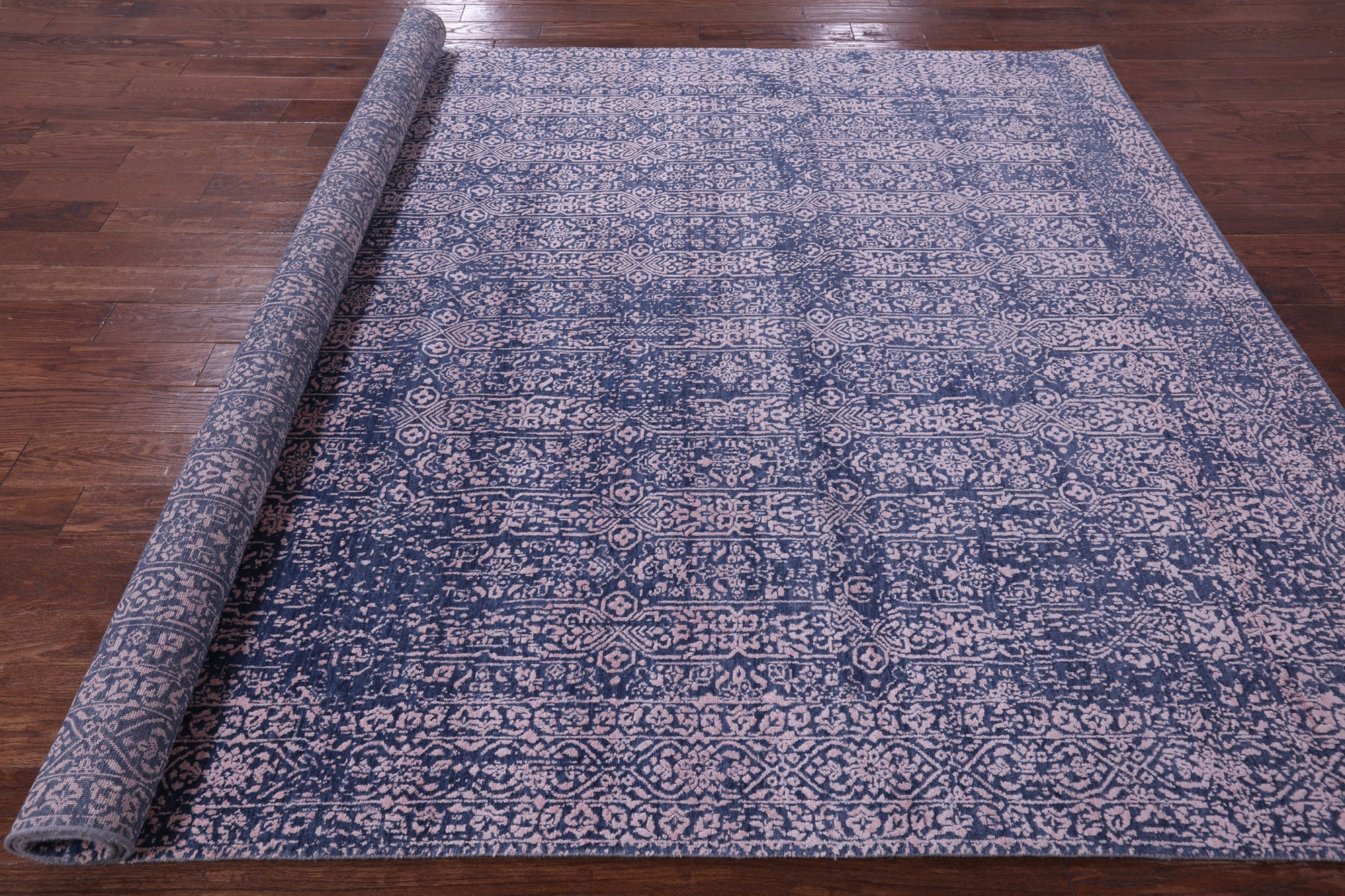 Blue Contemporary Hand Knotted Wool & Silk Rug - 7' 8" X 9' 11" - Golden Nile