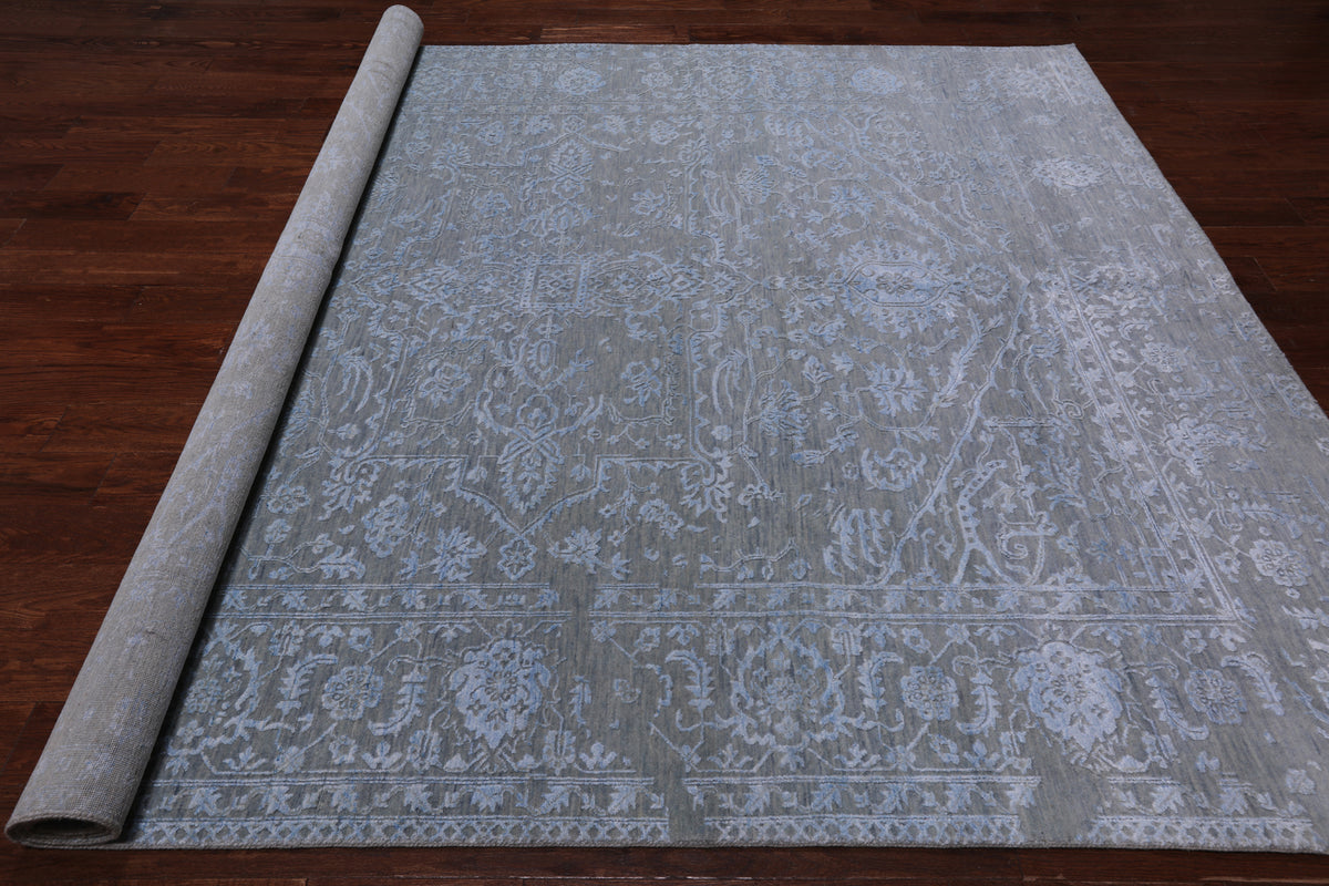 Grey Persian Fine Serapi Hand Knotted Wool & Silk Rug - 8' 1" X 10' 2"