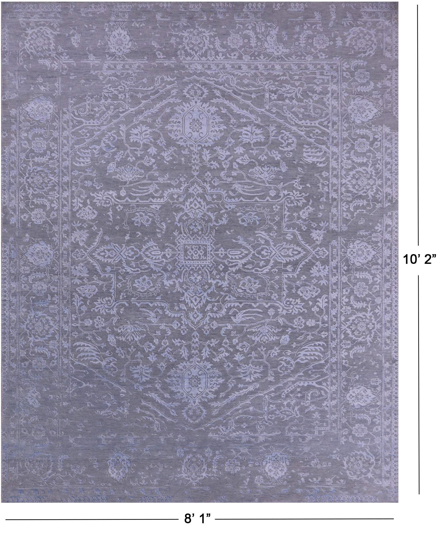 Grey Persian Fine Serapi Hand Knotted Wool & Silk Rug - 8' 1" X 10' 2" - Golden Nile