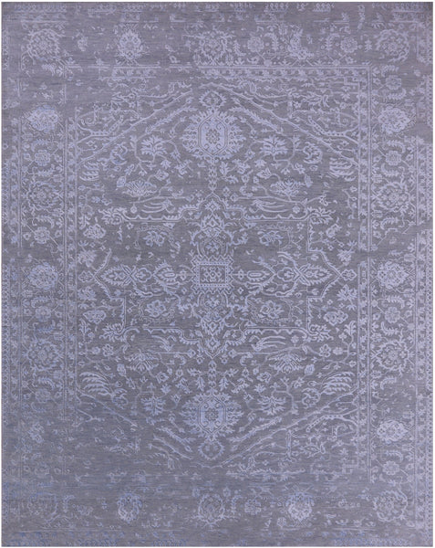 Grey Persian Fine Serapi Hand Knotted Wool & Silk Rug - 8' 1" X 10' 2" - Golden Nile