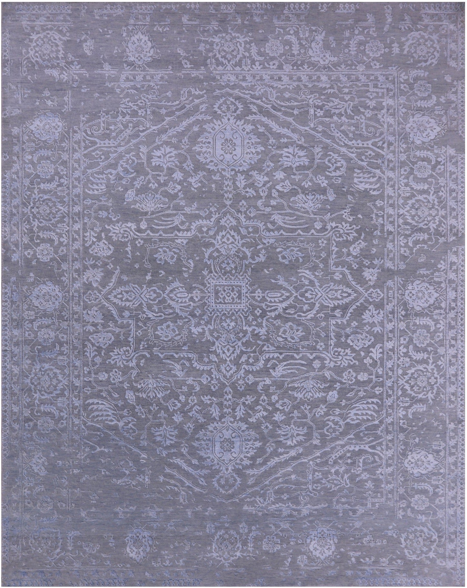 Grey Persian Fine Serapi Hand Knotted Wool & Silk Rug - 8' 1" X 10' 2" - Golden Nile