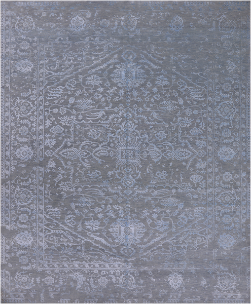 Grey Persian Fine Serapi Hand Knotted Wool & Silk Rug - 8' 1" X 10' 2"