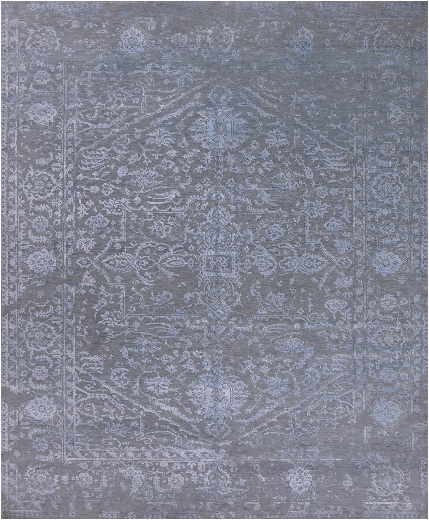 Grey Persian Fine Serapi Hand Knotted Wool & Silk Rug - 8' 1" X 10' 2"