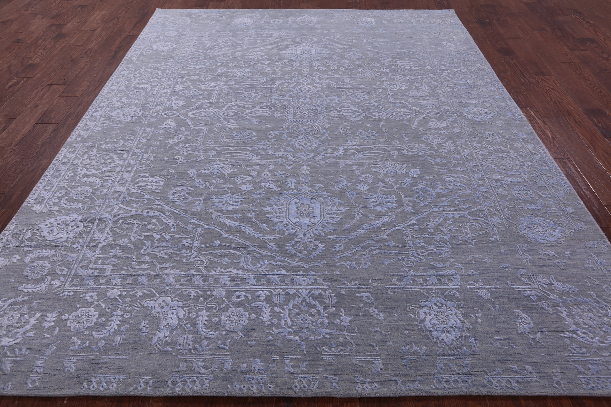 Grey Persian Fine Serapi Hand Knotted Wool & Silk Rug - 8' 1" X 10' 2" - Golden Nile