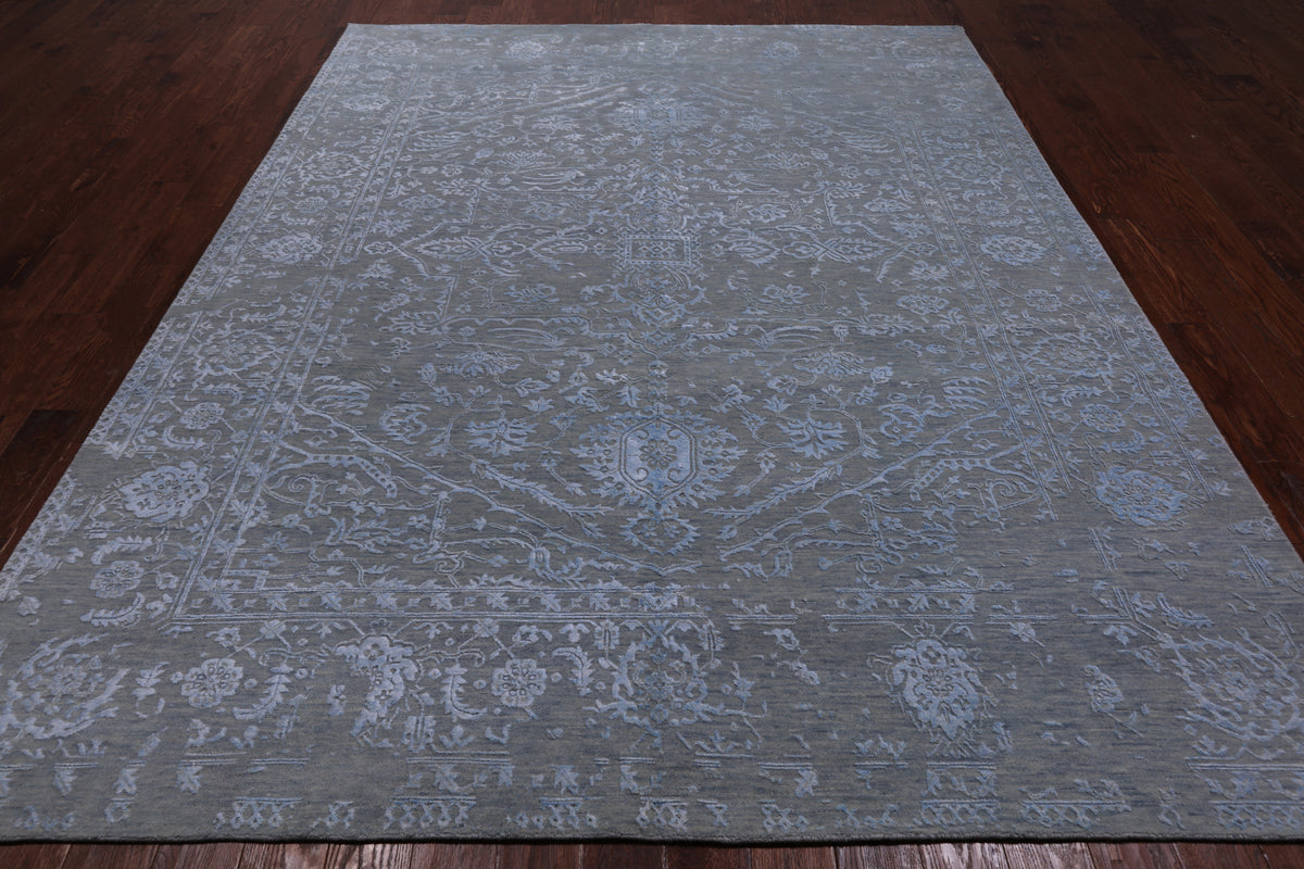 Grey Persian Fine Serapi Hand Knotted Wool & Silk Rug - 8' 1" X 10' 2"