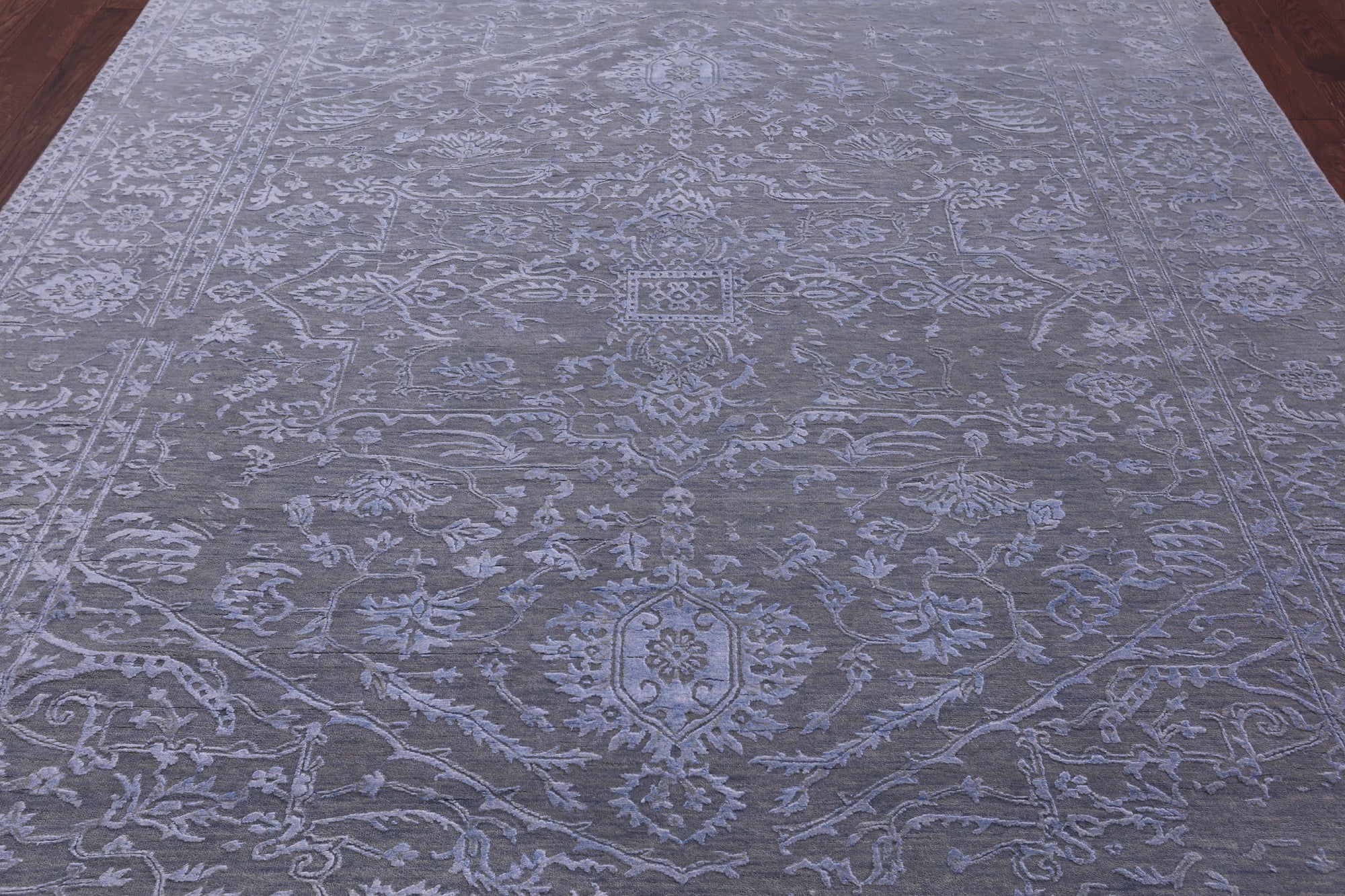 Grey Persian Fine Serapi Hand Knotted Wool & Silk Rug - 8' 1" X 10' 2" - Golden Nile