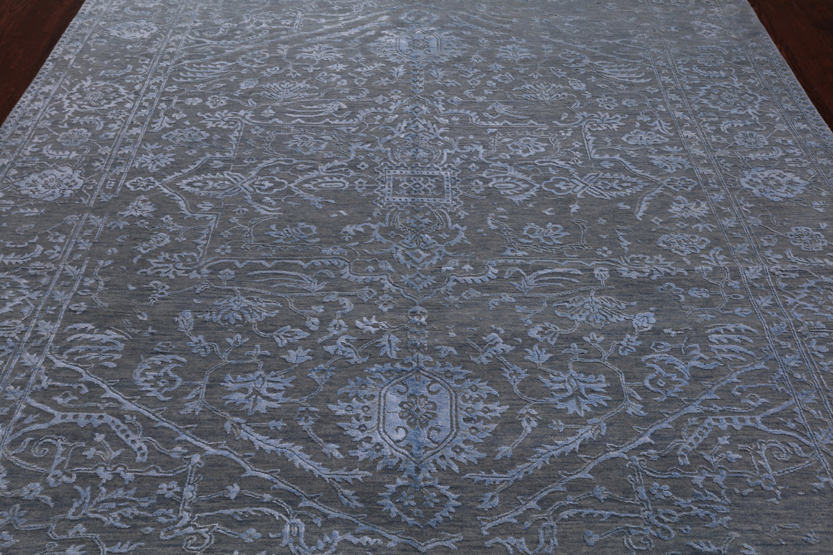 Grey Persian Fine Serapi Hand Knotted Wool & Silk Rug - 8' 1" X 10' 2"