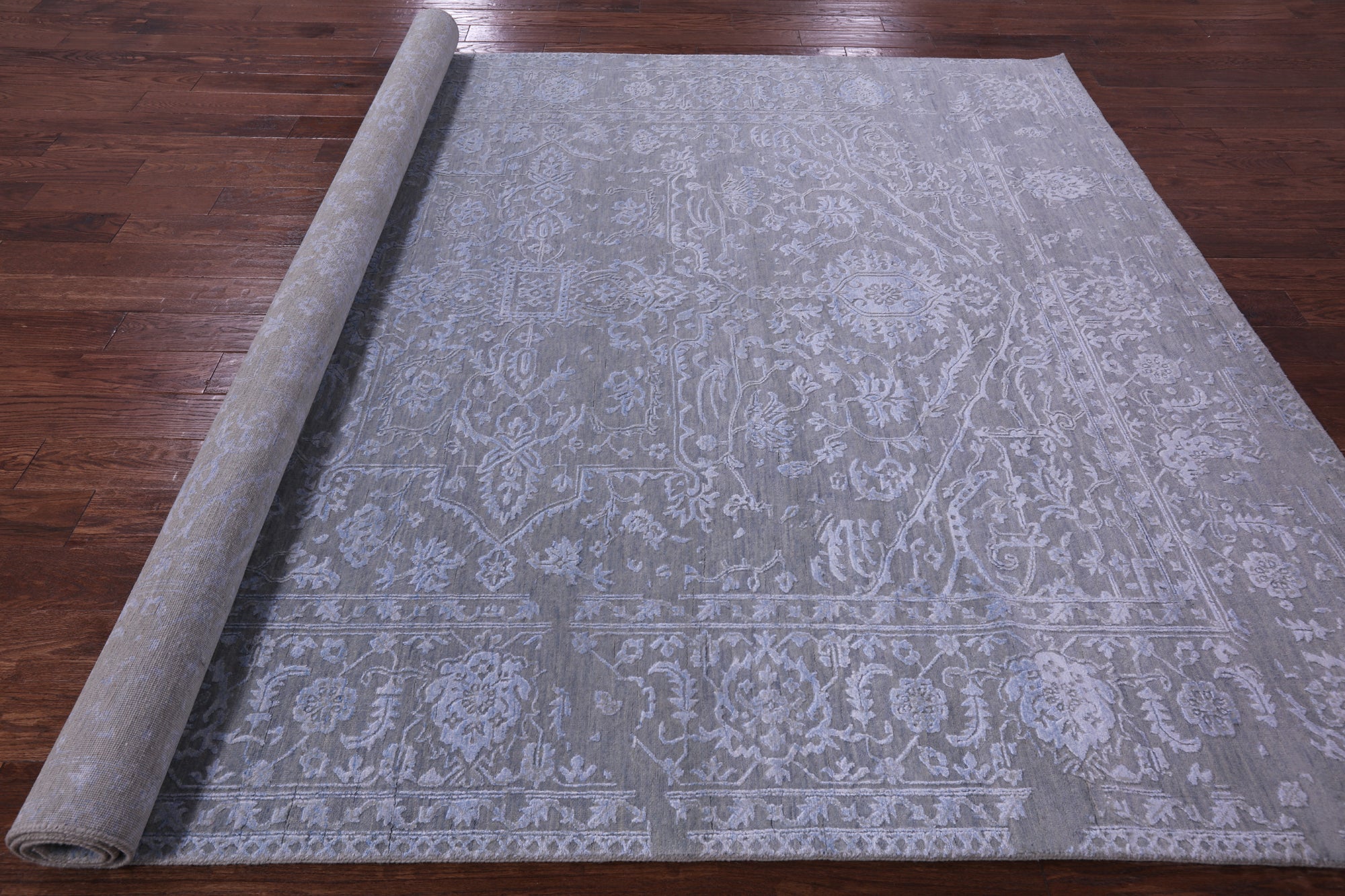 Grey Persian Fine Serapi Hand Knotted Wool & Silk Rug - 8' 1" X 10' 2" - Golden Nile