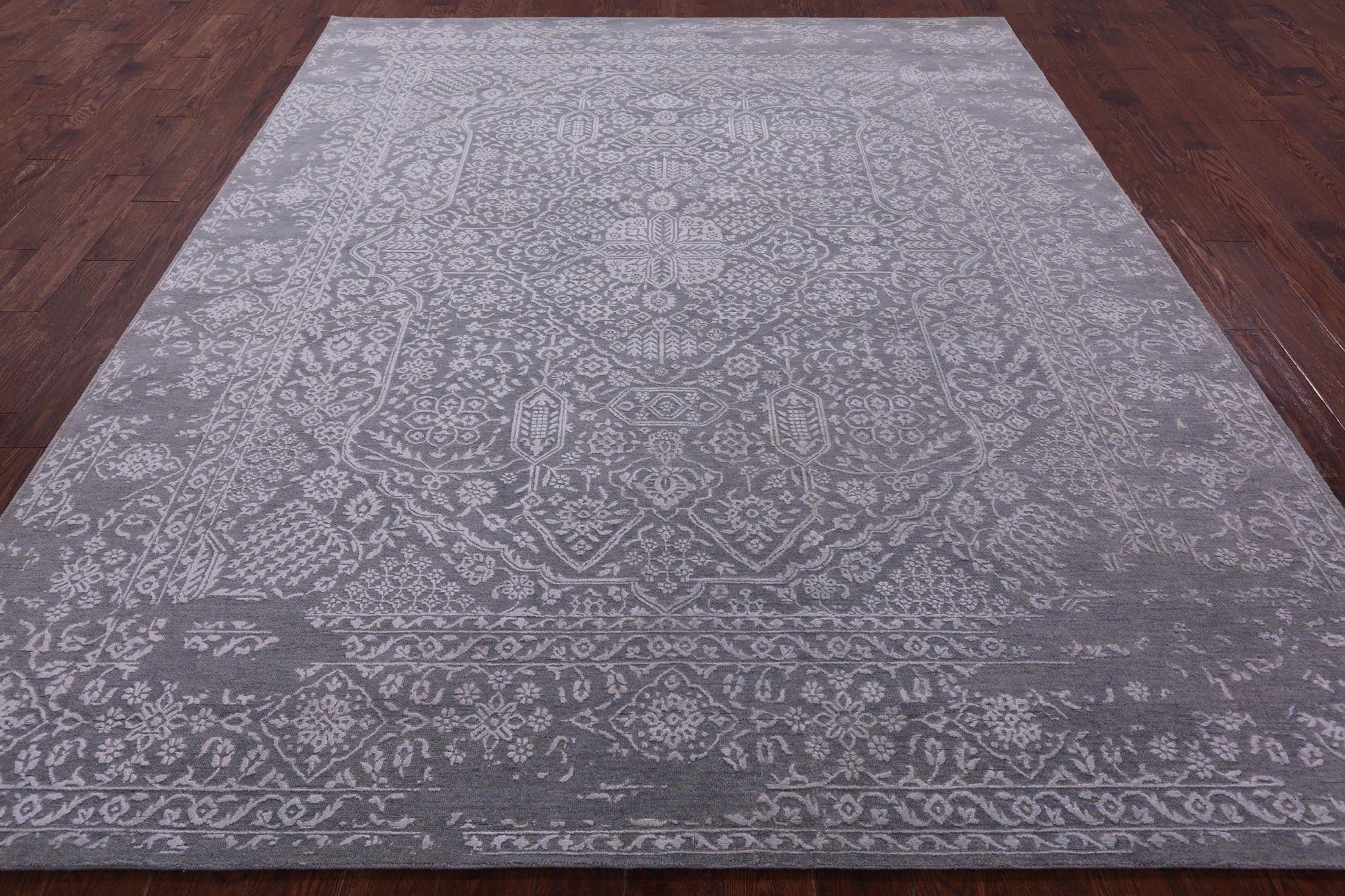 Grey Persian Tabriz Hand Knotted Wool & Silk Rug - 8' 1" X 10' 0" - Golden Nile