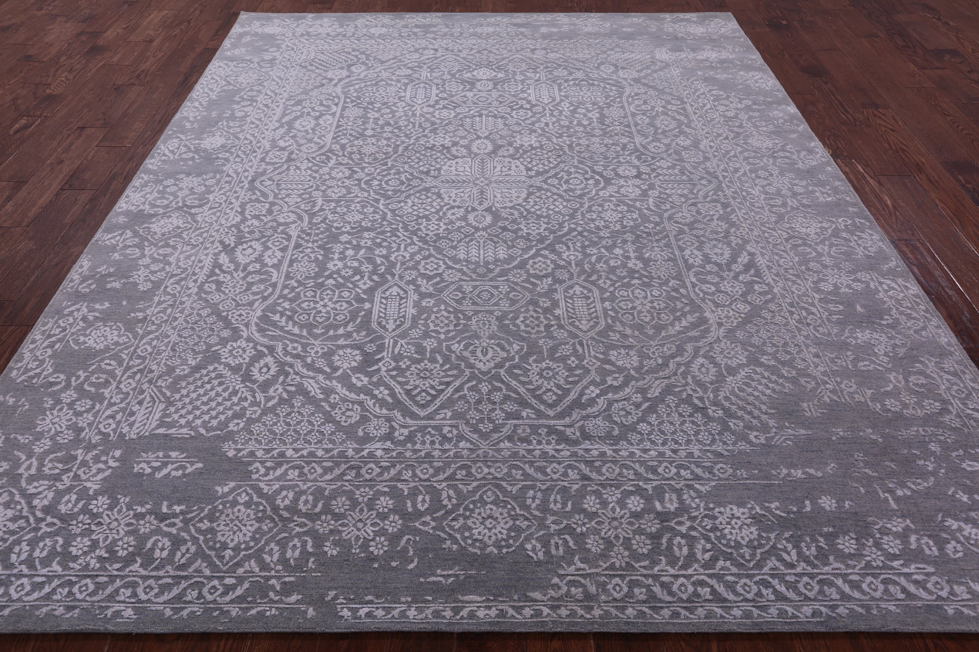 Grey Persian Tabriz Hand Knotted Wool & Silk Rug - 8' 1" X 10' 0" - Golden Nile