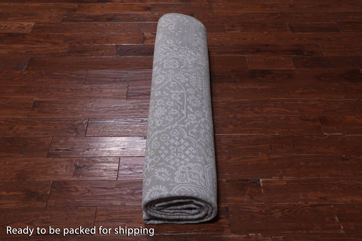 Grey Persian Tabriz Hand Knotted Wool & Silk Rug - 8' 1" X 10' 0"