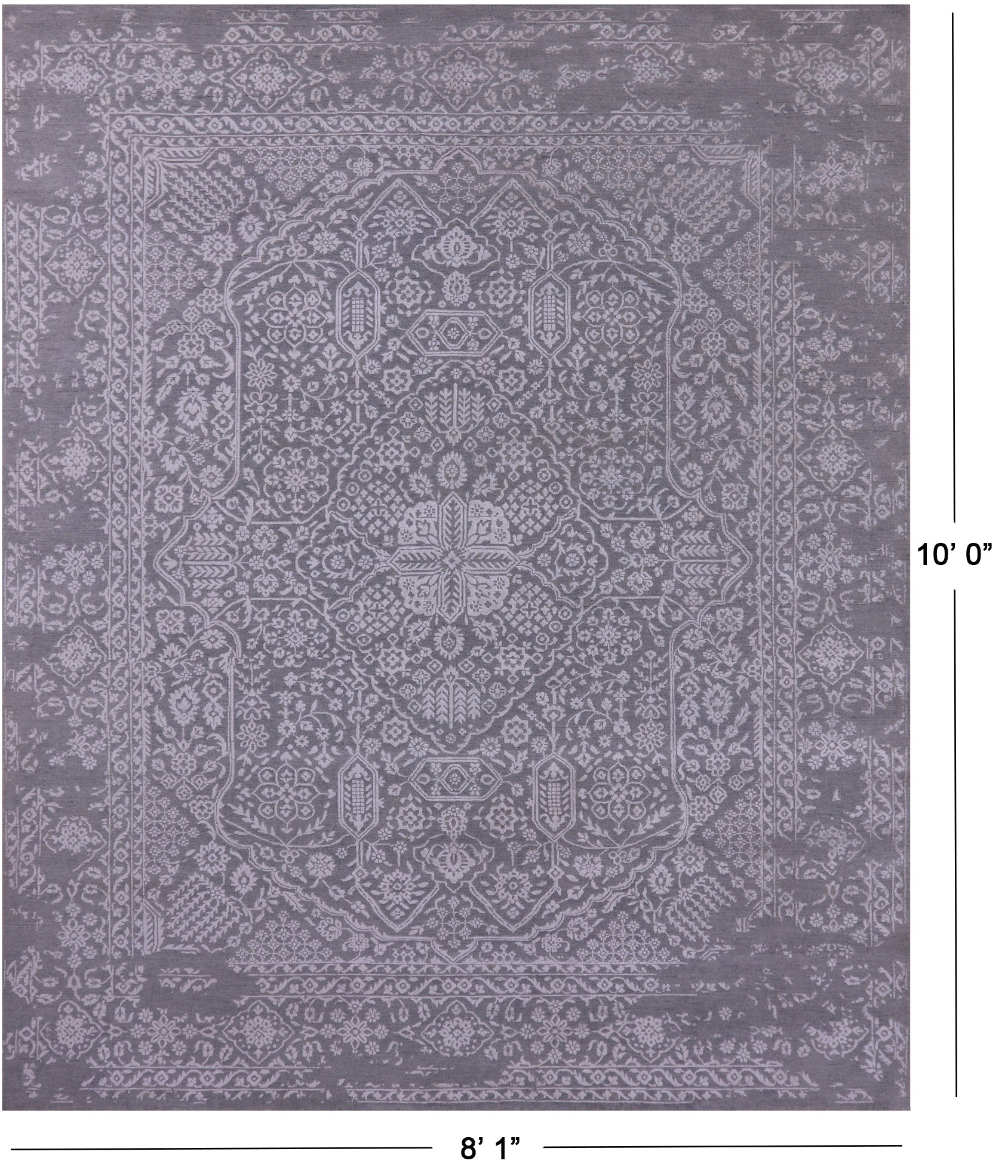Grey Persian Tabriz Hand Knotted Wool & Silk Rug - 8' 1" X 10' 0" - Golden Nile