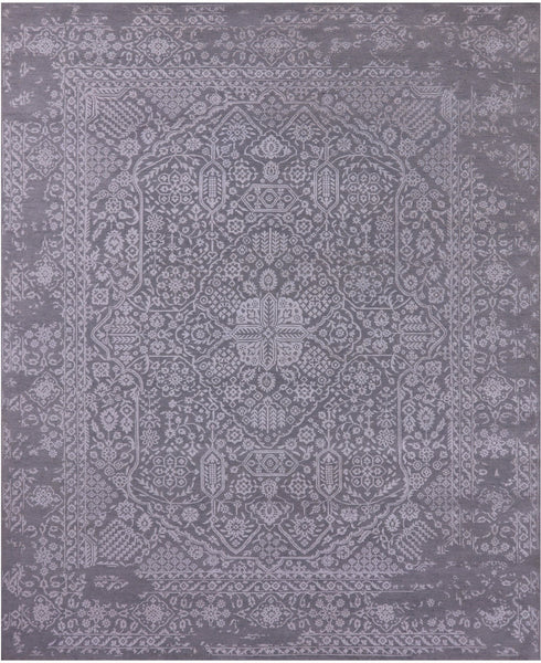 Grey Persian Tabriz Hand Knotted Wool & Silk Rug - 8' 1" X 10' 0" - Golden Nile