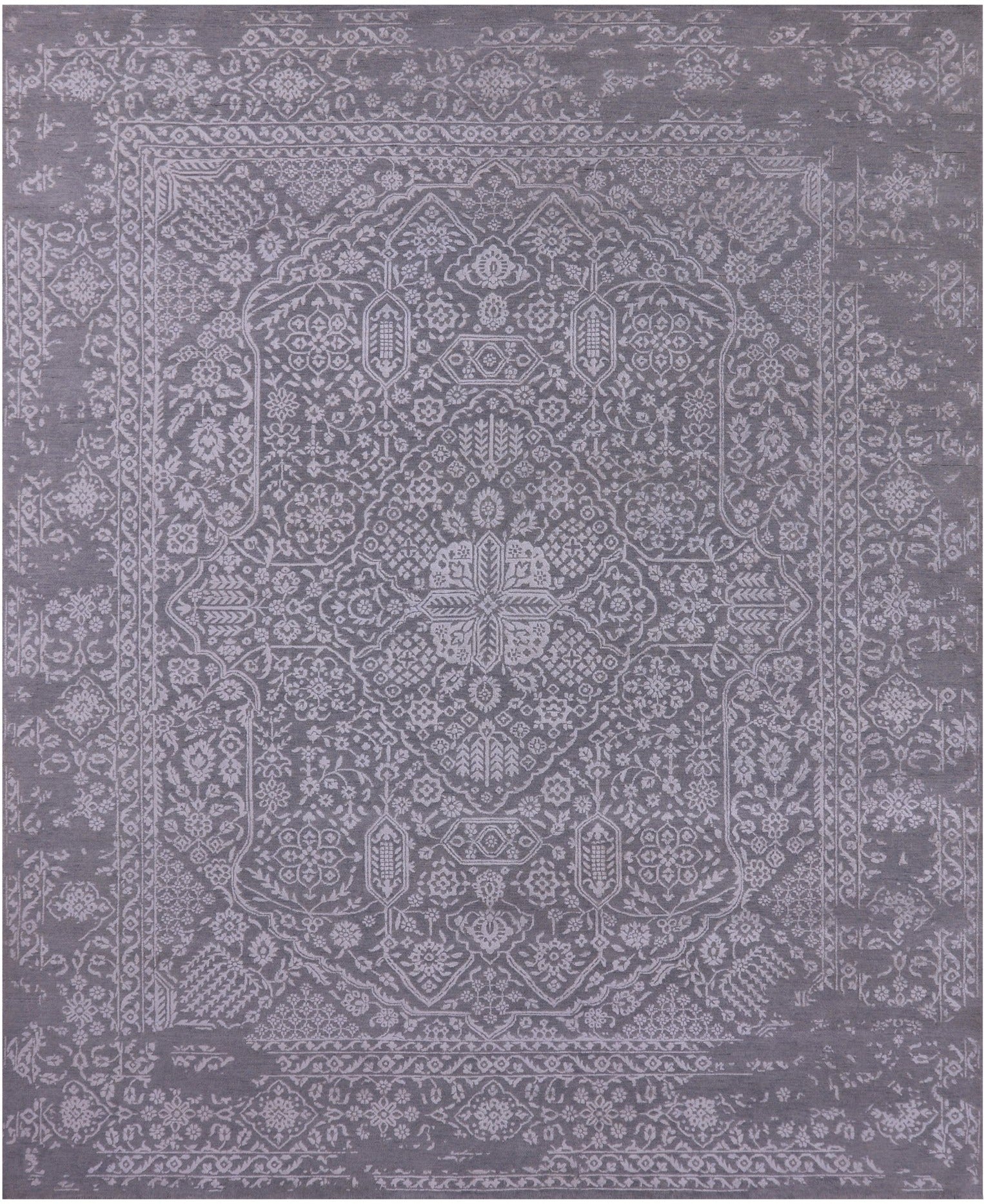 Grey Persian Tabriz Hand Knotted Wool & Silk Rug - 8' 1" X 10' 0" - Golden Nile