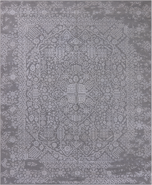 Grey Persian Tabriz Hand Knotted Wool & Silk Rug - 8' 1" X 10' 0"