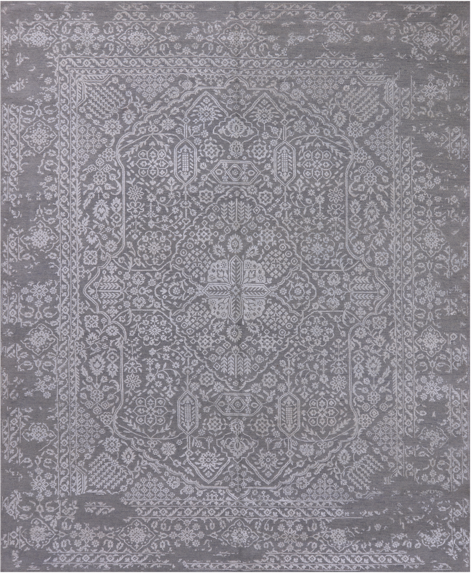 Grey Persian Tabriz Hand Knotted Wool & Silk Rug - 8' 1" X 10' 0"