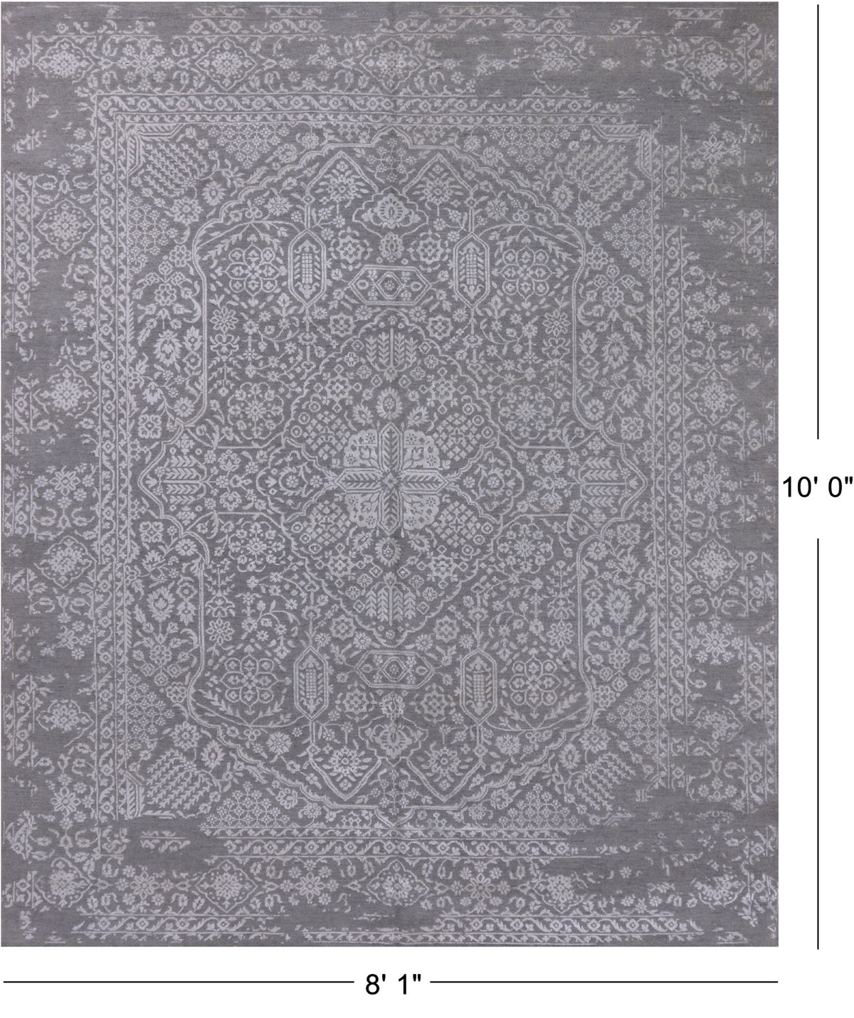 Grey Persian Tabriz Hand Knotted Wool & Silk Rug - 8' 1" X 10' 0"