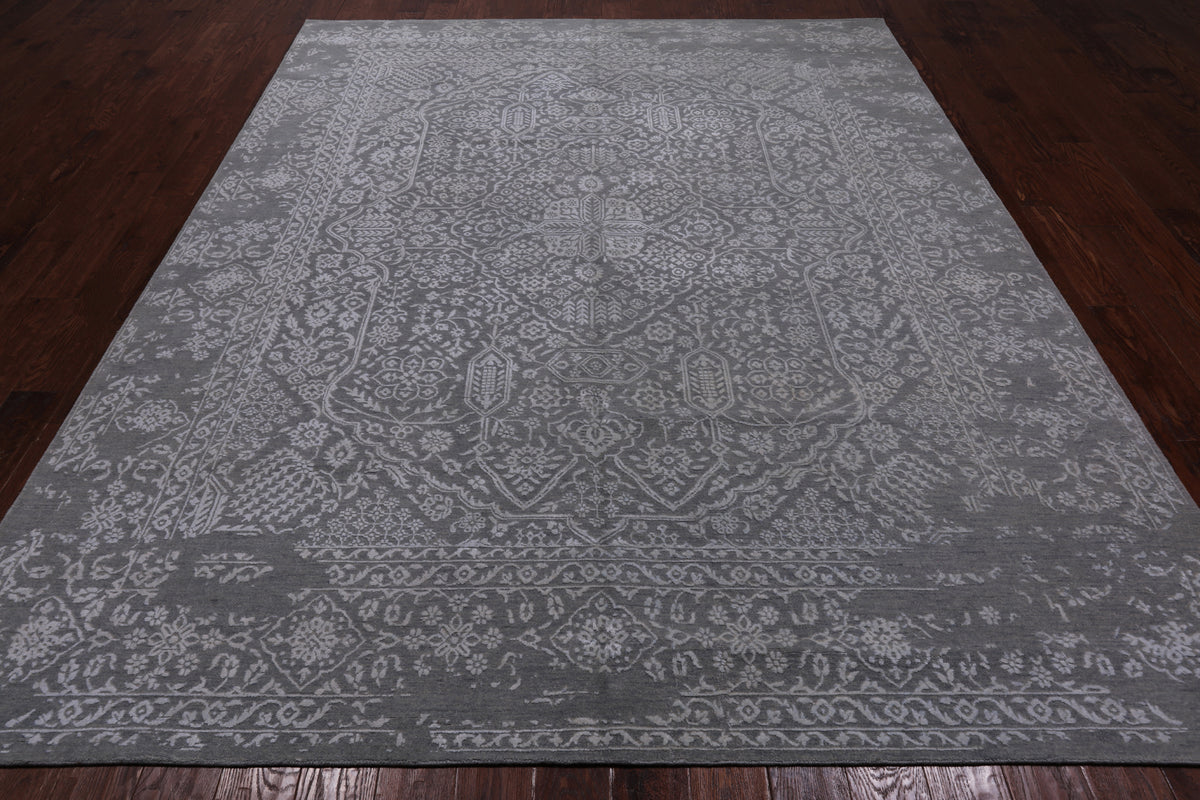 Grey Persian Tabriz Hand Knotted Wool & Silk Rug - 8' 1" X 10' 0"