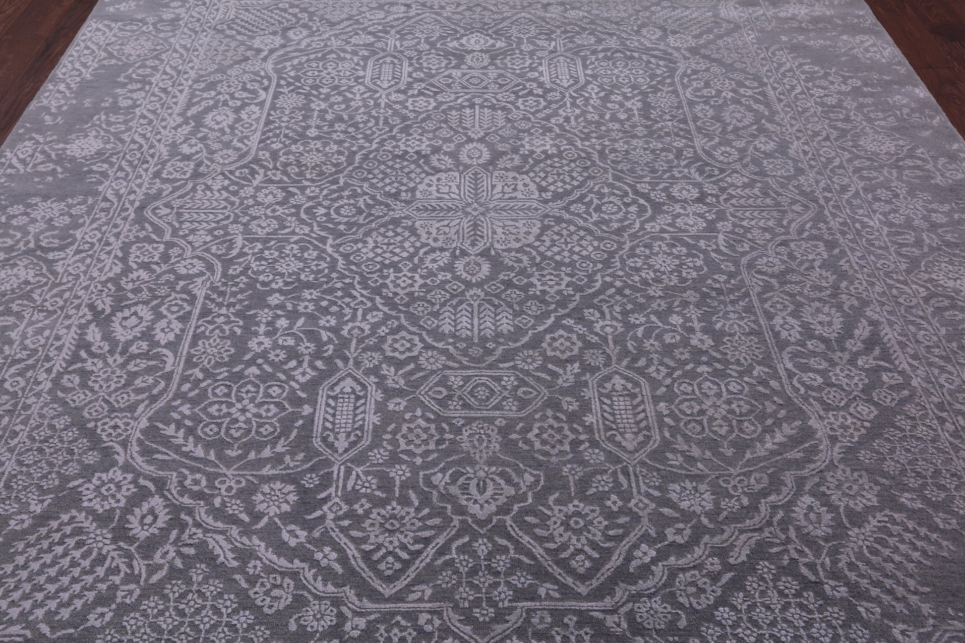 Grey Persian Tabriz Hand Knotted Wool & Silk Rug - 8' 1" X 10' 0" - Golden Nile