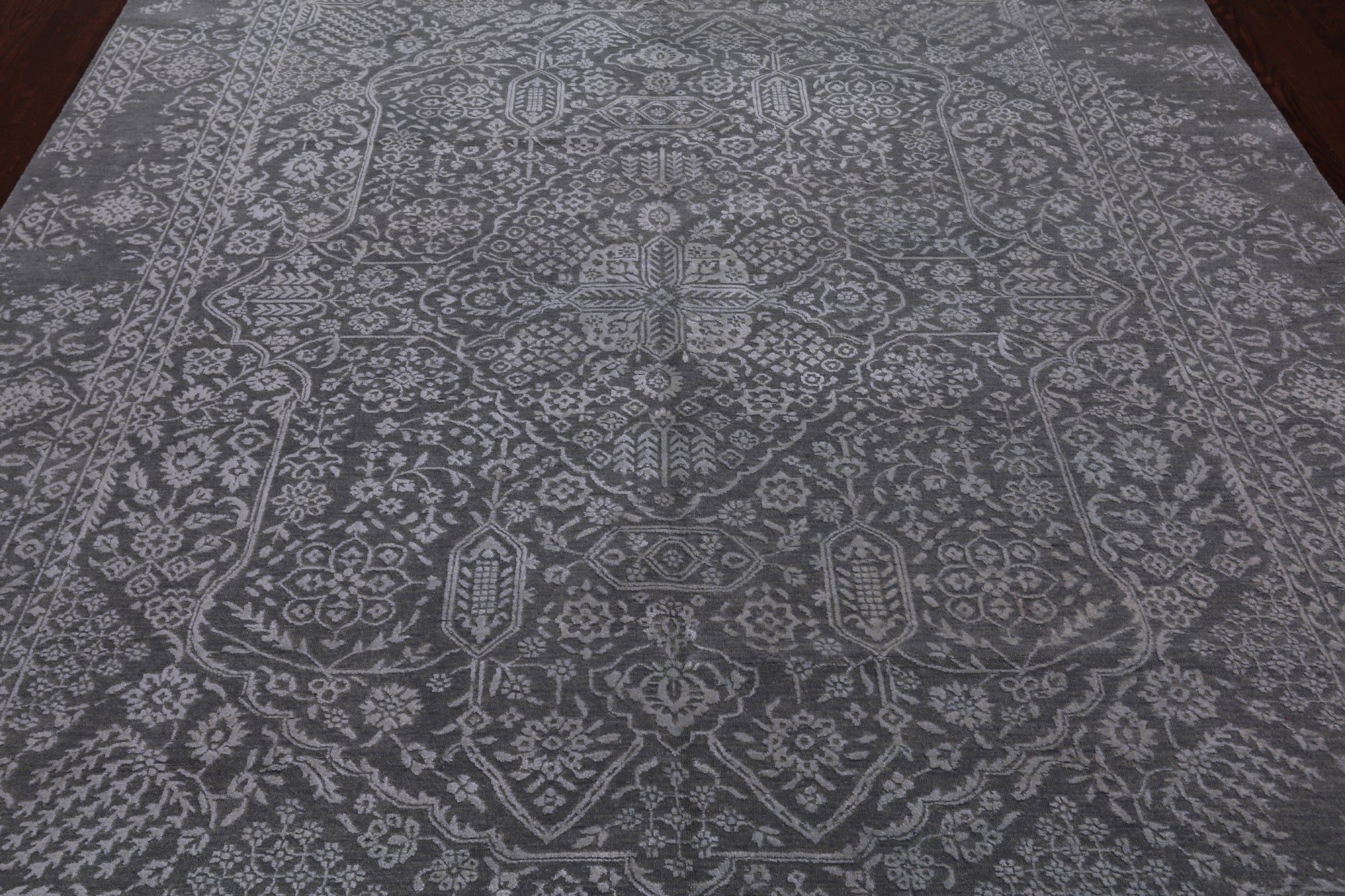 Grey Persian Tabriz Hand Knotted Wool & Silk Rug - 8' 1" X 10' 0"