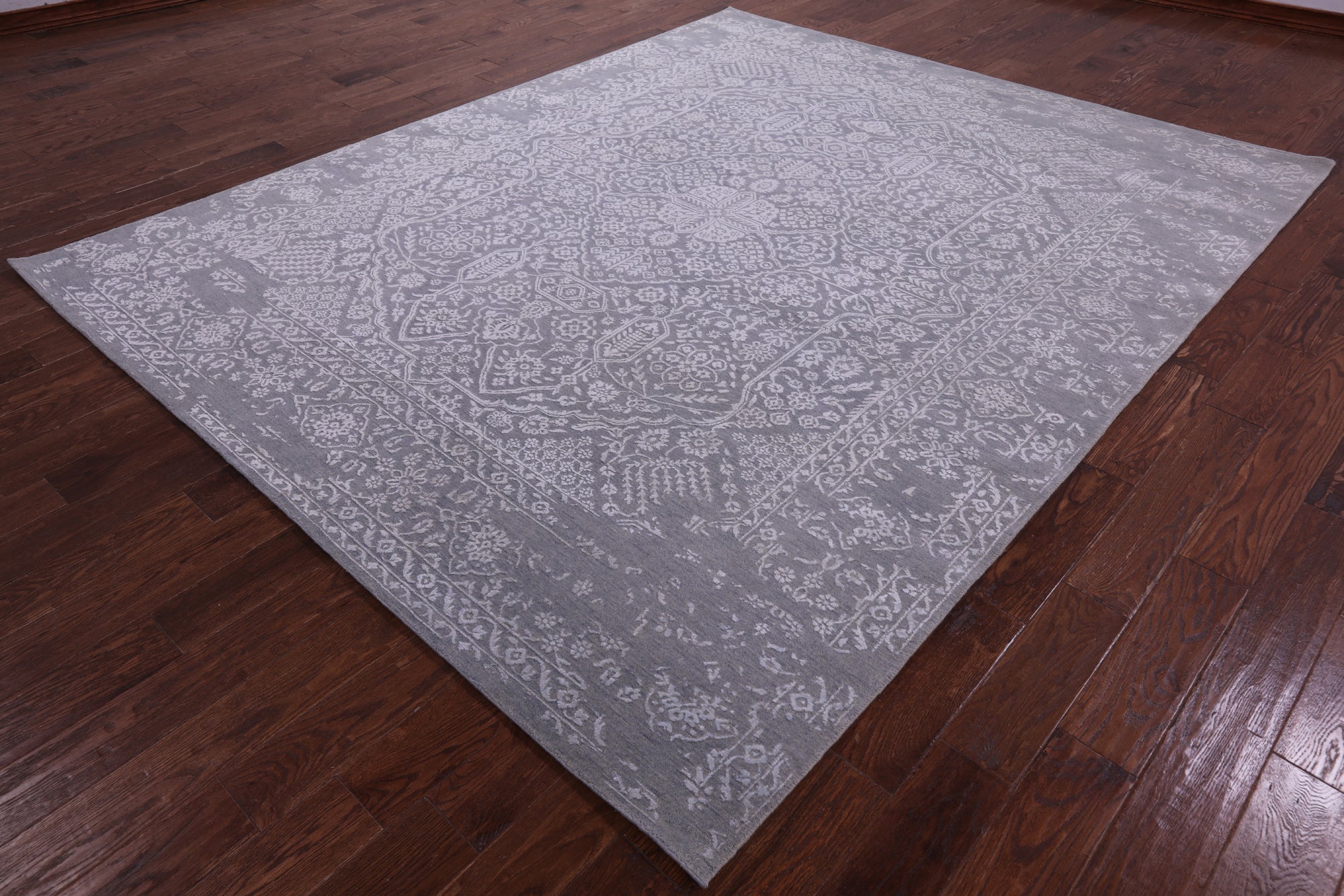Grey Persian Tabriz Hand Knotted Wool & Silk Rug - 8' 1" X 10' 0" - Golden Nile