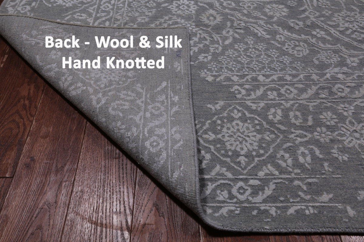 Grey Persian Tabriz Hand Knotted Wool & Silk Rug - 8' 1" X 10' 0"