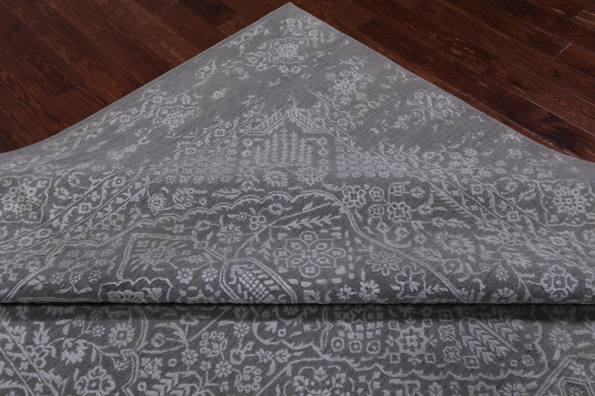 Grey Persian Tabriz Hand Knotted Wool & Silk Rug - 8' 1" X 10' 0"