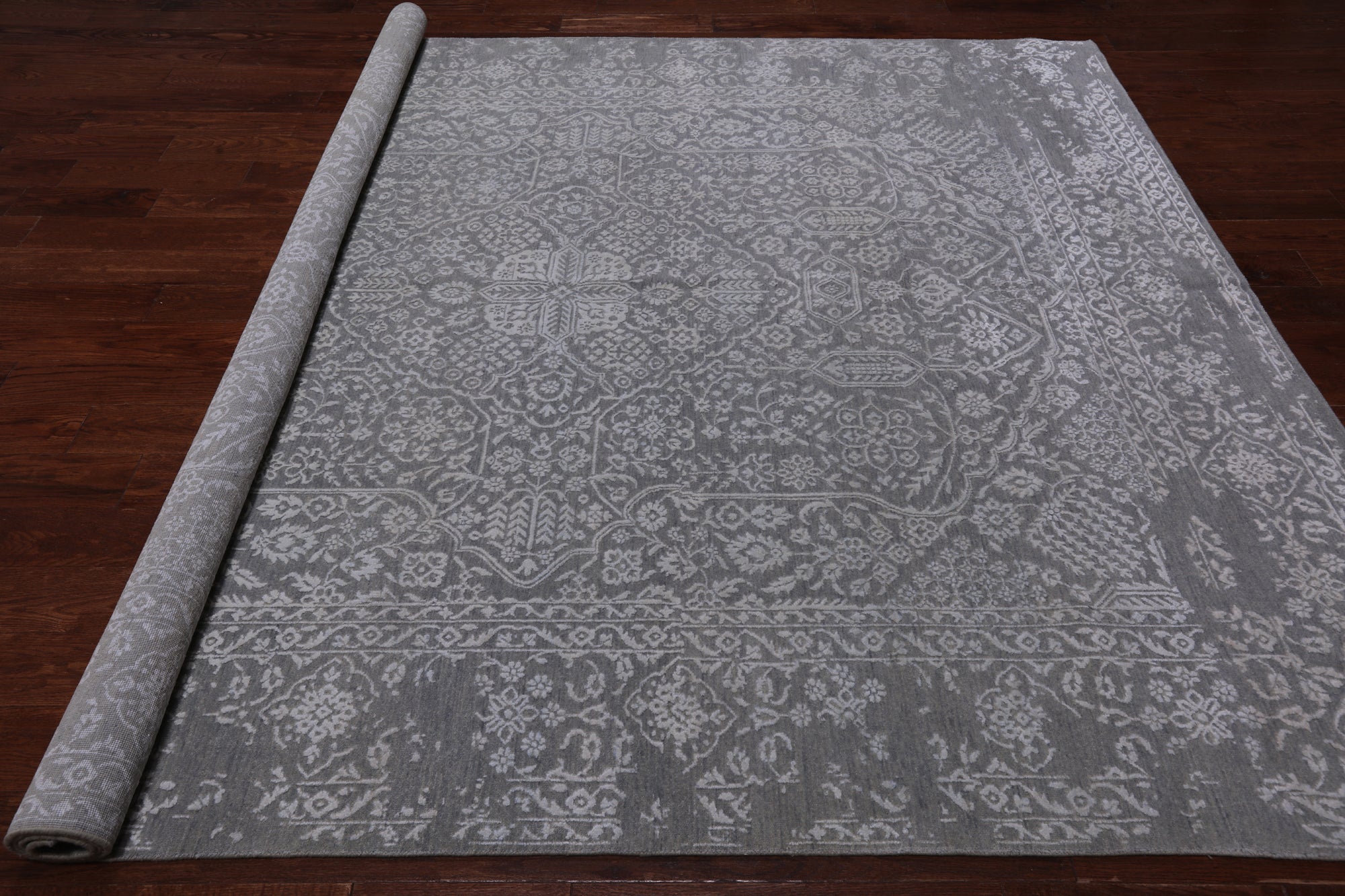 Grey Persian Tabriz Hand Knotted Wool & Silk Rug - 8' 1" X 10' 0"