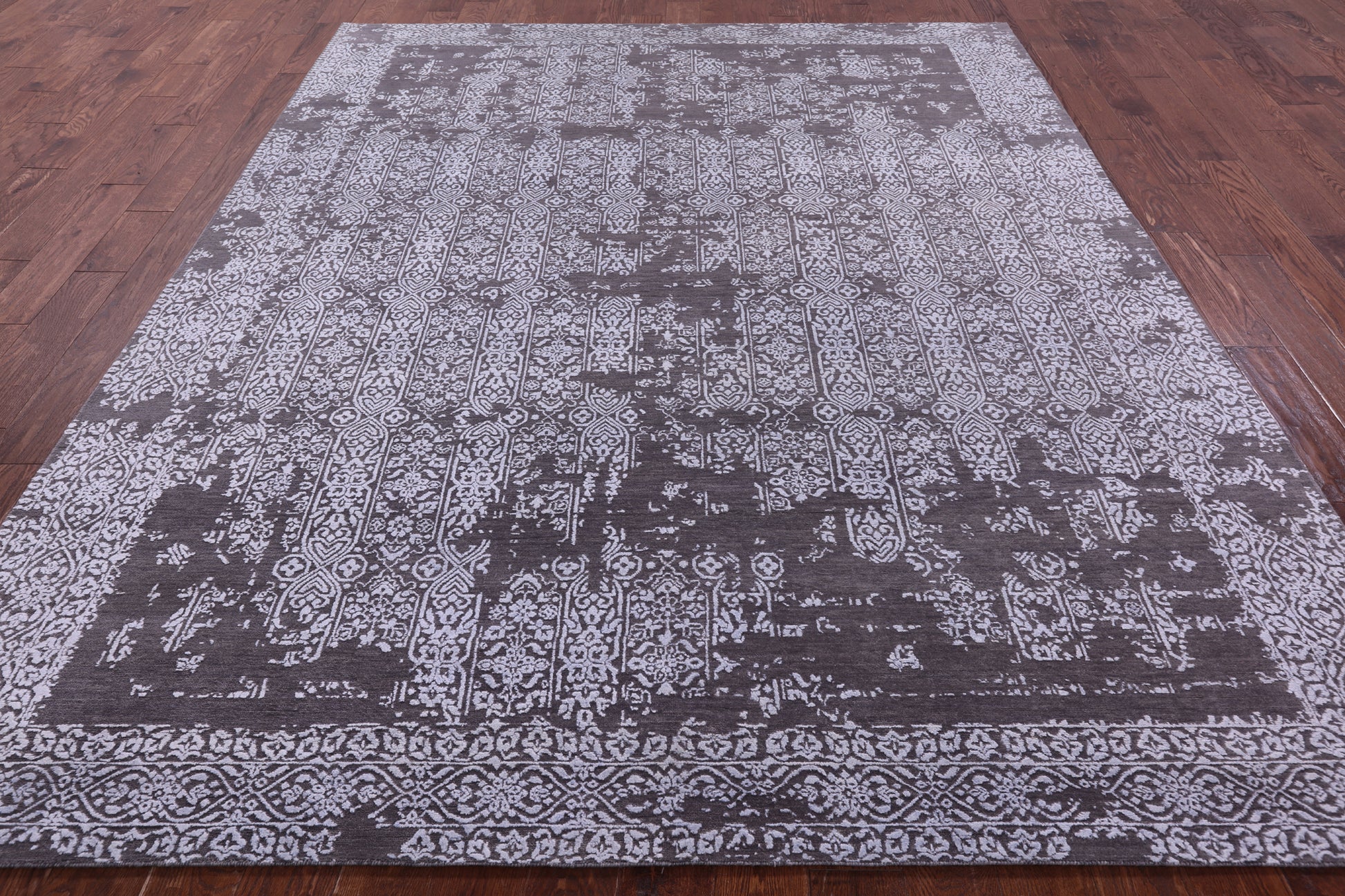 Grey Contemporary Handmade Wool & Silk Rug - 7' 11" X 9' 10" - Golden Nile