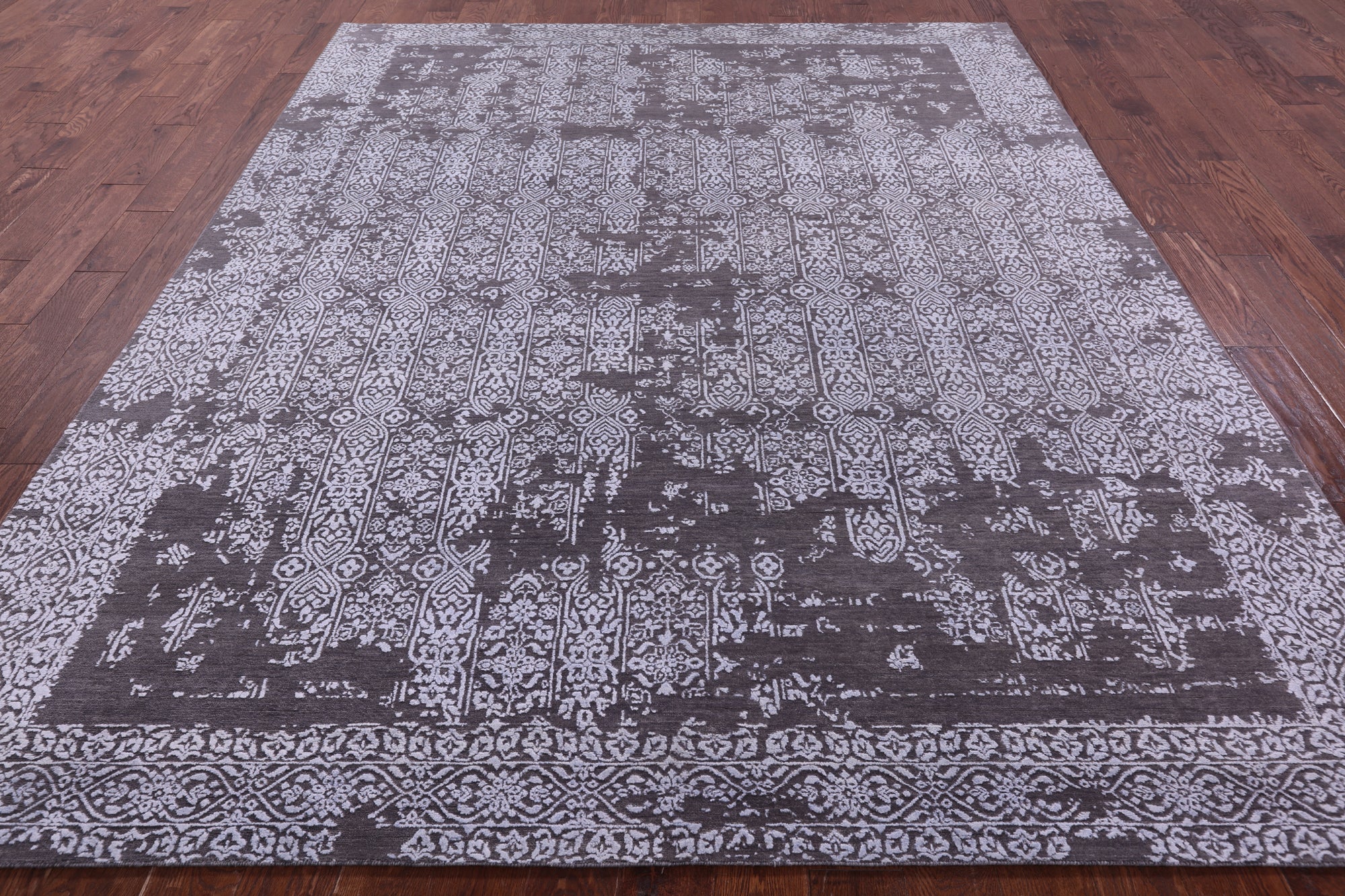 Grey Contemporary Handmade Wool & Silk Rug - 7' 11" X 9' 10" - Golden Nile