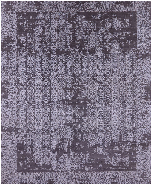 Grey Contemporary Handmade Wool & Silk Rug - 7' 11" X 9' 10" - Golden Nile