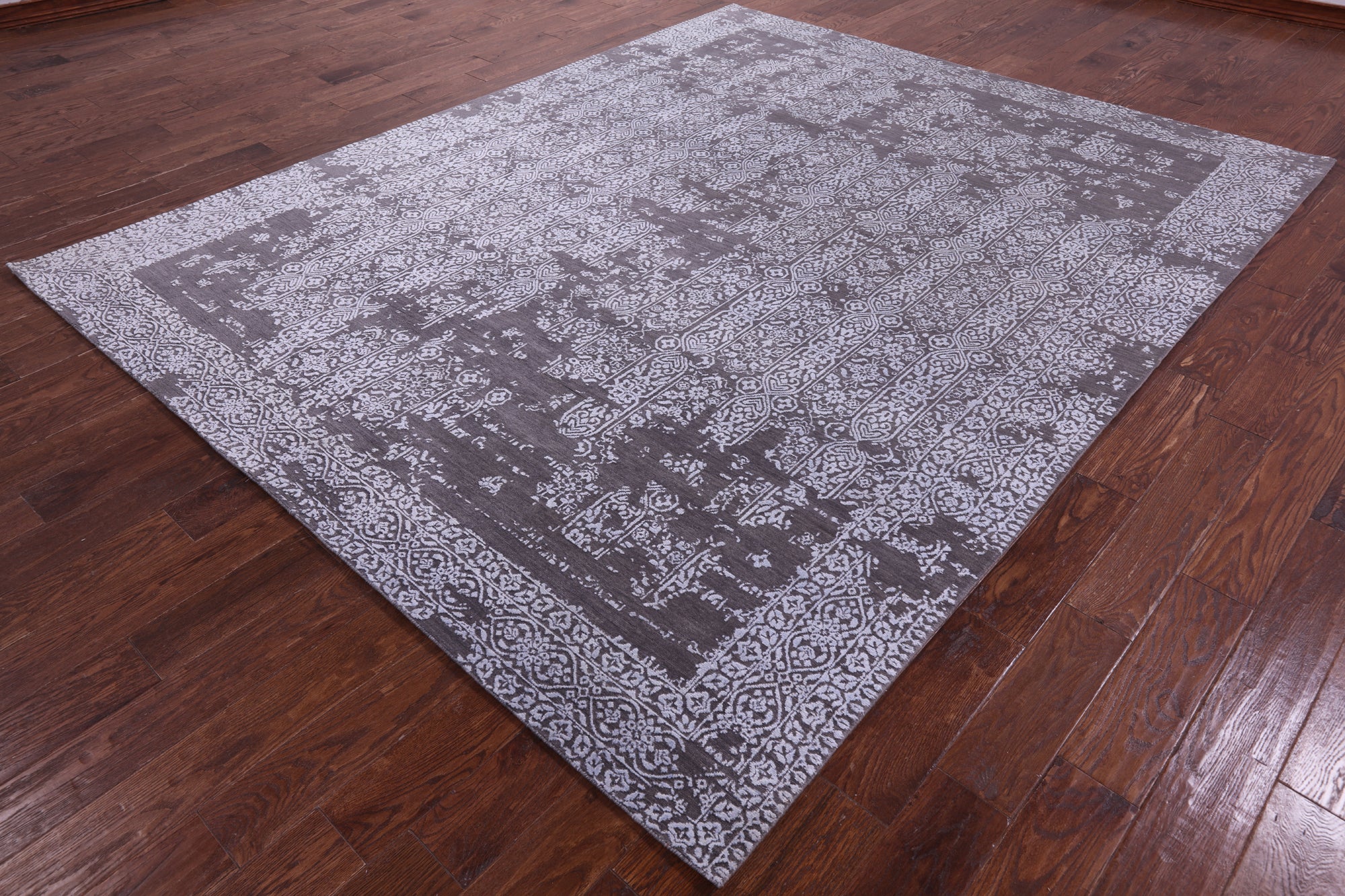 Grey Contemporary Handmade Wool & Silk Rug - 7' 11" X 9' 10" - Golden Nile