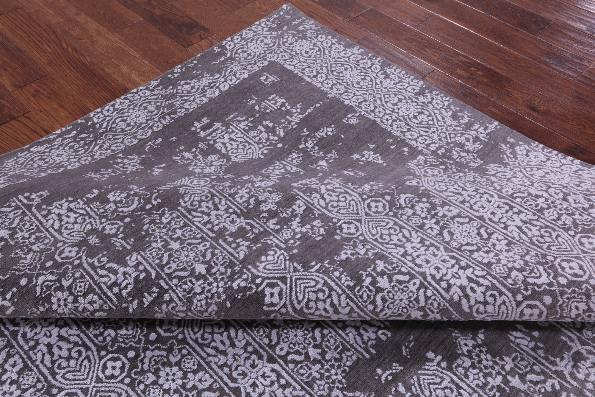 Grey Contemporary Handmade Wool & Silk Rug - 7' 11" X 9' 10" - Golden Nile