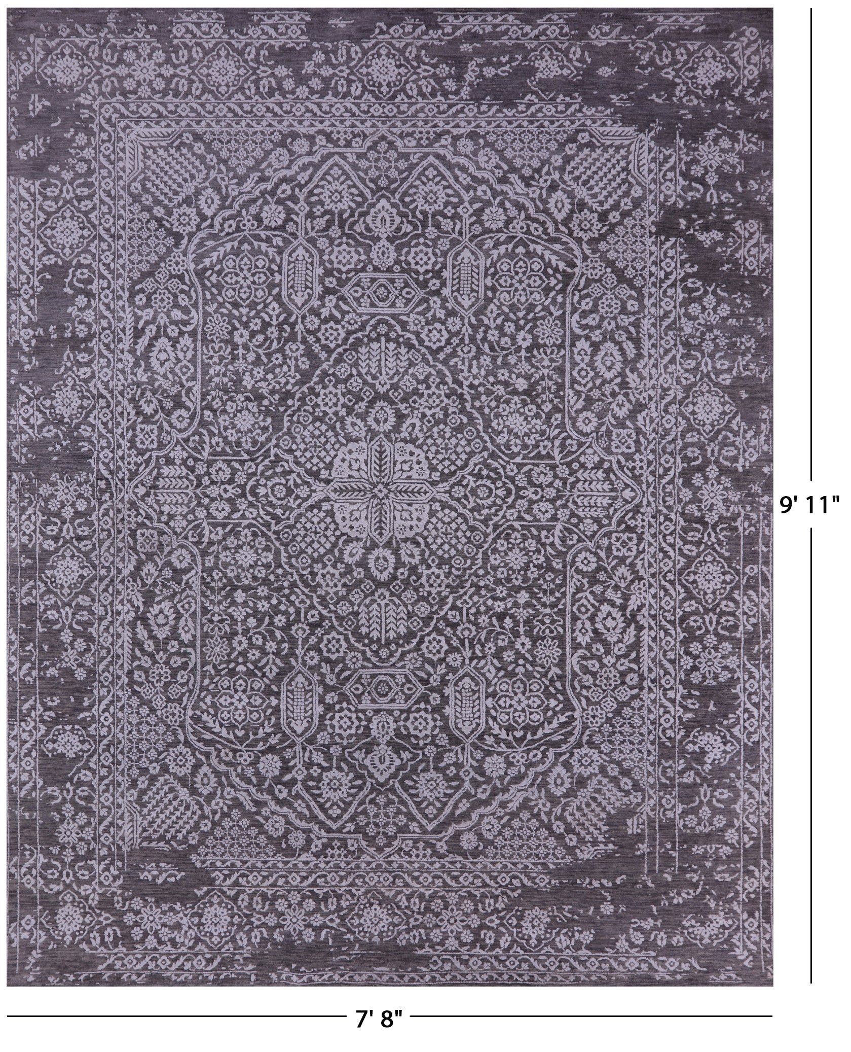 Grey Persian Hand Knotted Wool & Silk Rug - 7' 8" X 9' 11" - Golden Nile
