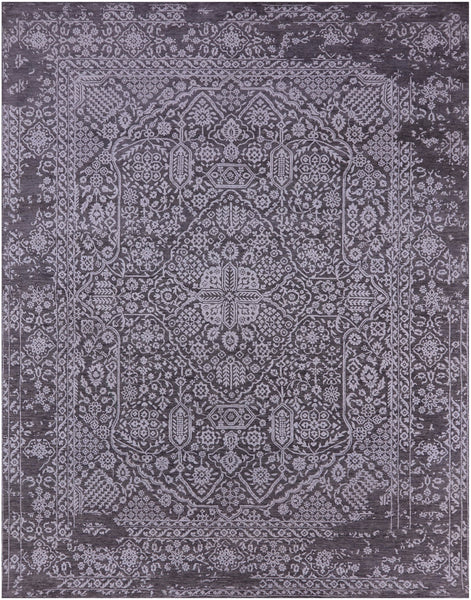 Grey Persian Hand Knotted Wool & Silk Rug - 7' 8" X 9' 11" - Golden Nile