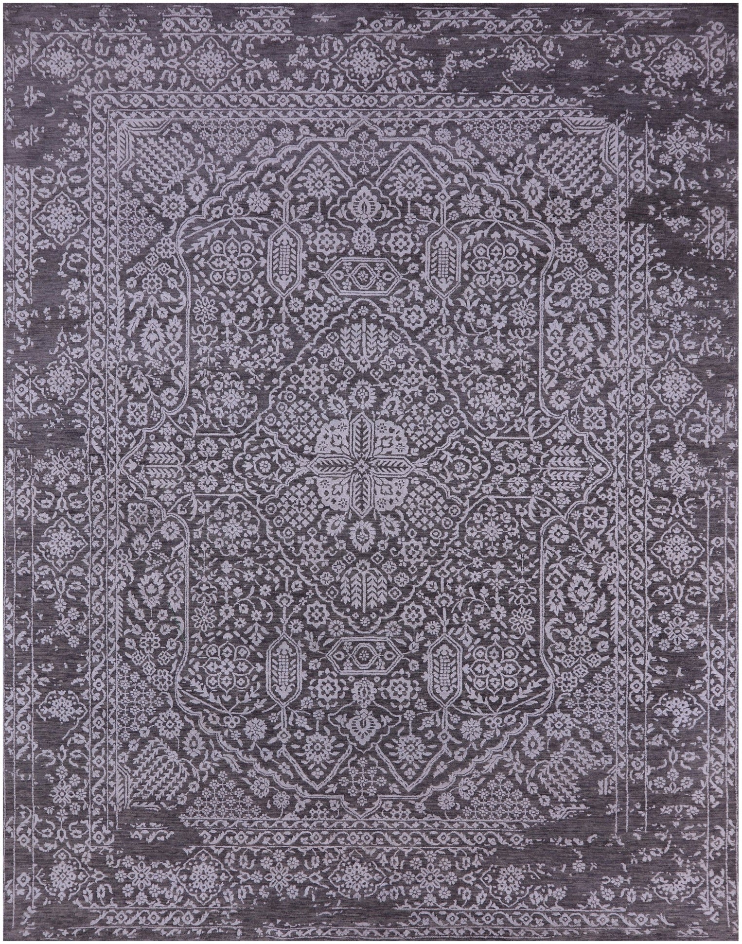 Grey Persian Hand Knotted Wool & Silk Rug - 7' 8" X 9' 11" - Golden Nile
