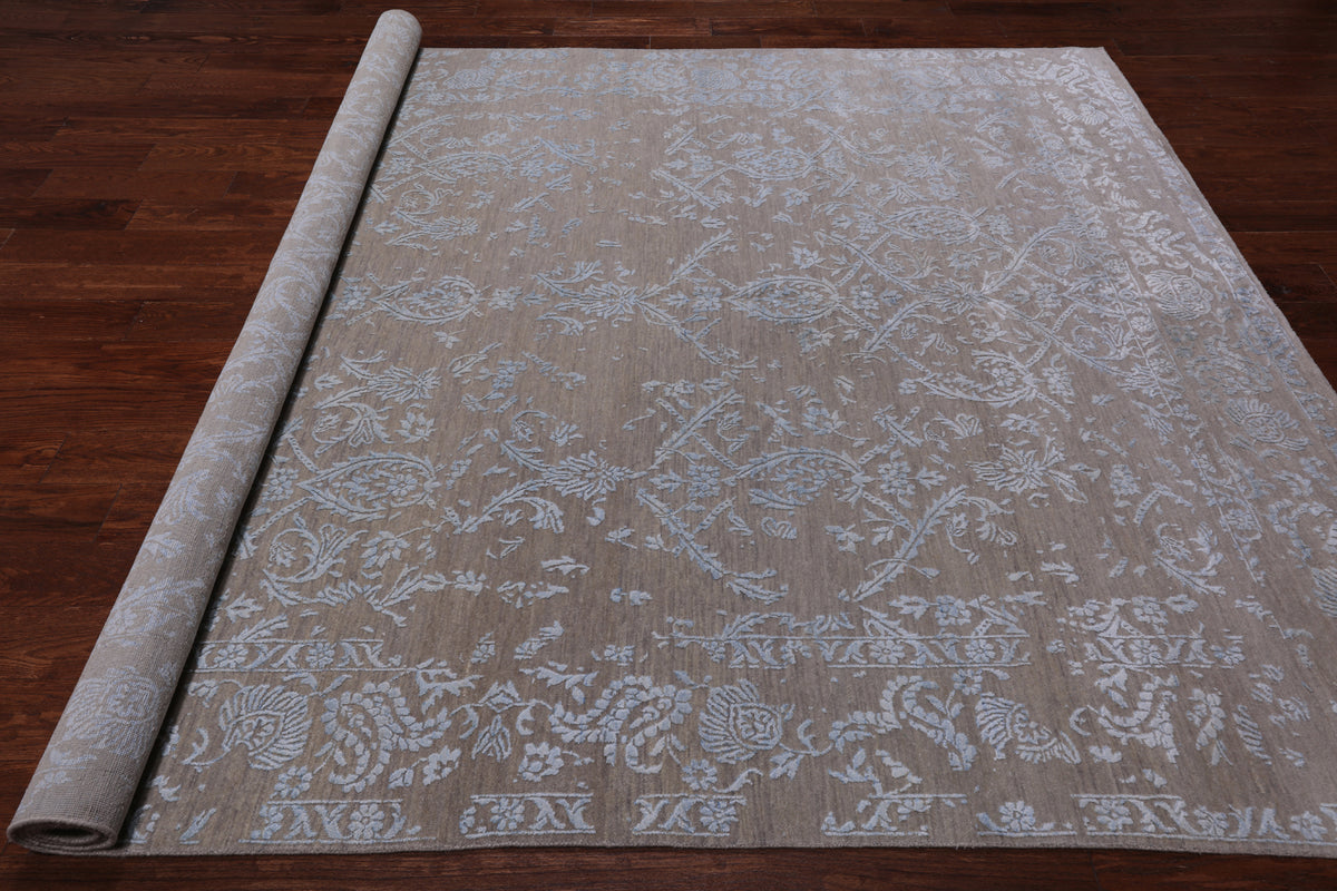 Grey Contemporary Hand Knotted Wool & Silk Rug - 7' 7" X 10' 0"