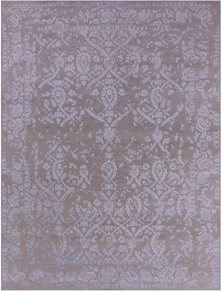 Grey Contemporary Hand Knotted Wool & Silk Rug - 7' 7" X 10' 0" - Golden Nile