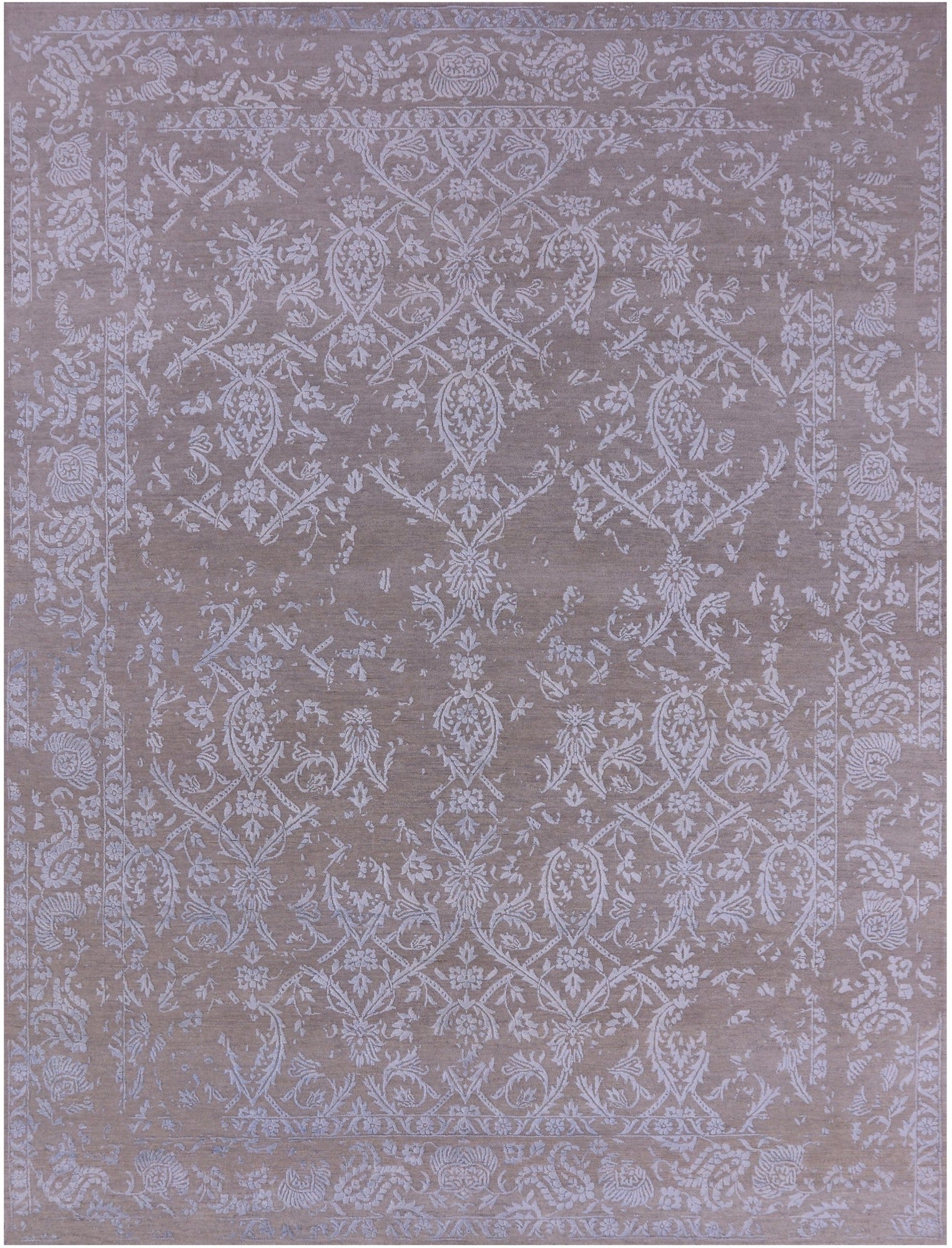 Grey Contemporary Hand Knotted Wool & Silk Rug - 7' 7" X 10' 0" - Golden Nile
